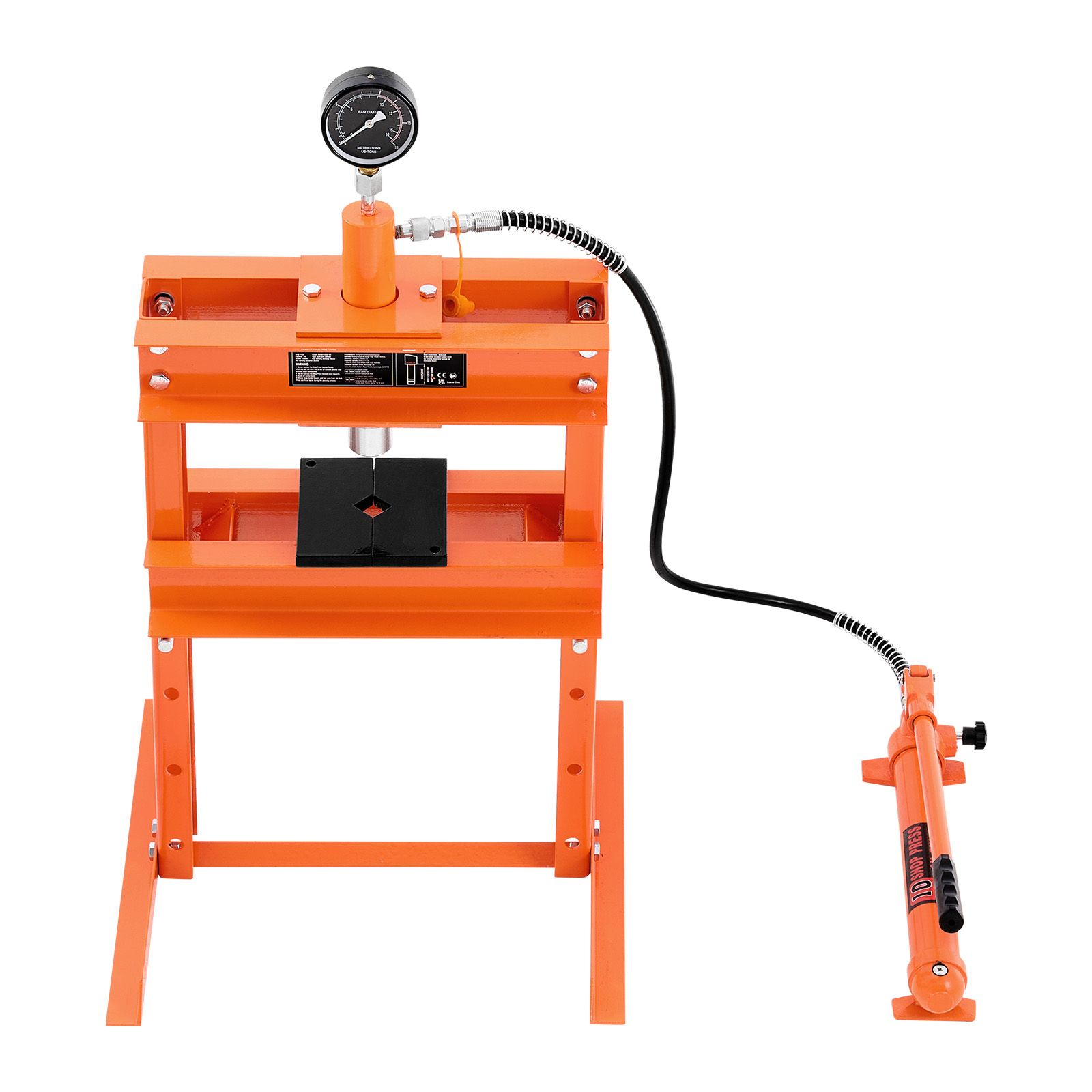 Presse hydraulique d'atelier 10 t, cadre en H à plateau réglable sur 4 positions, soupape de décharge