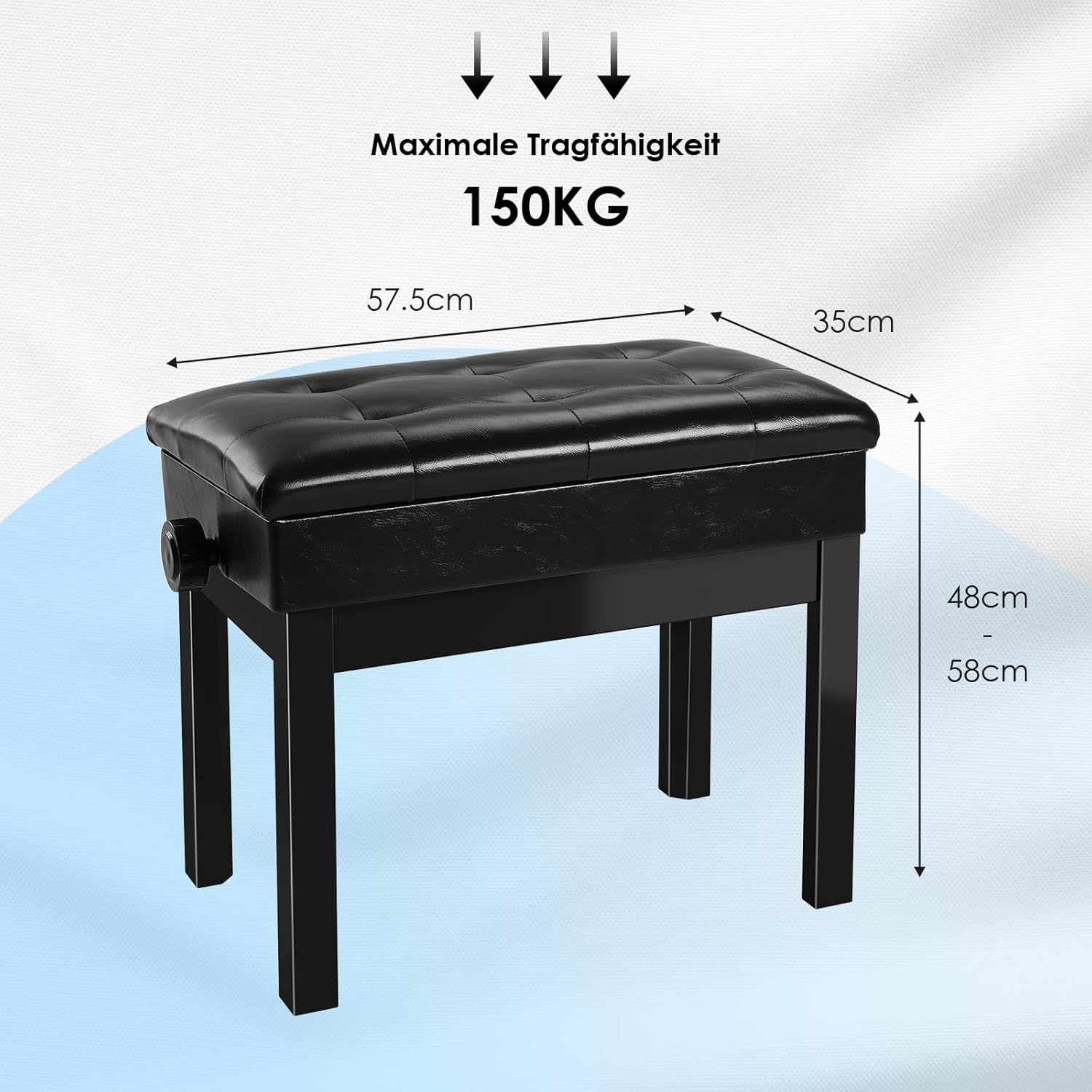 Tabouret Piano Réglable En Hauteur 58x35x48-58 Cm