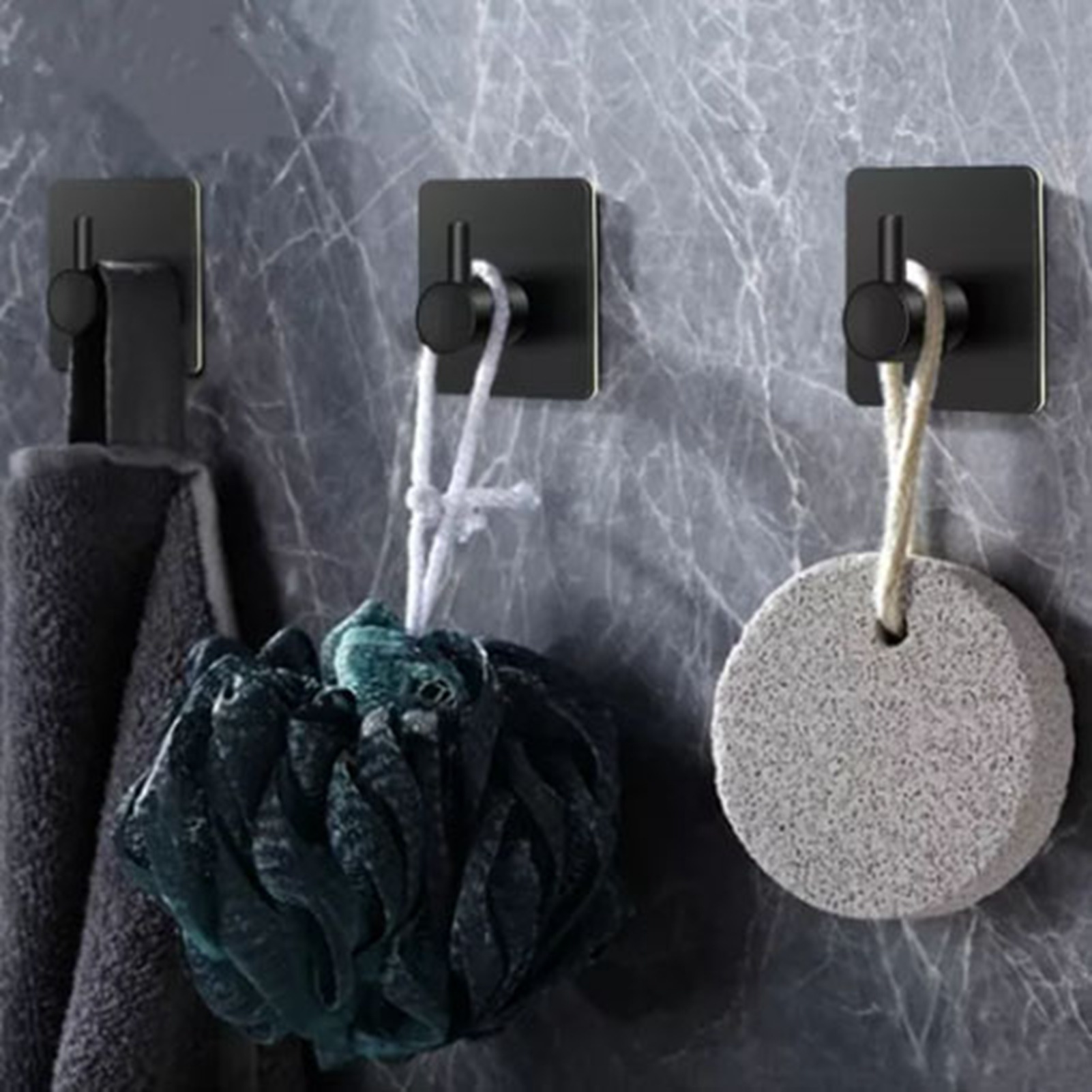 Crochet adhésif carré en acier inoxydable 304, noir, sans perçage, lot de 4