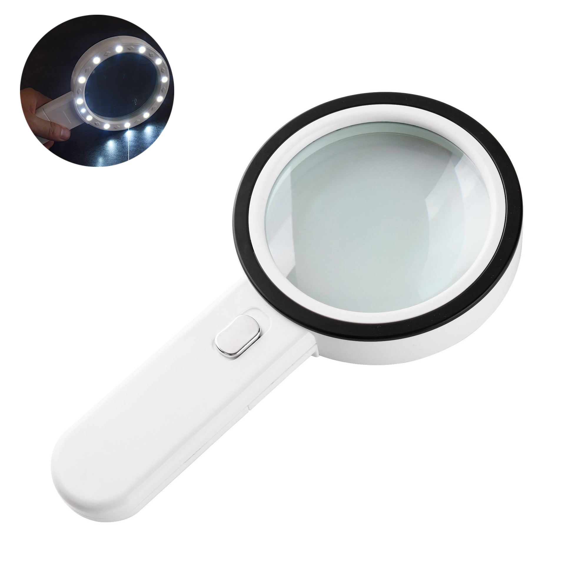 Loupe de poche extra large 11 cm, grossissement 30x, 13 LED et lumière UV, poignée ergonomique