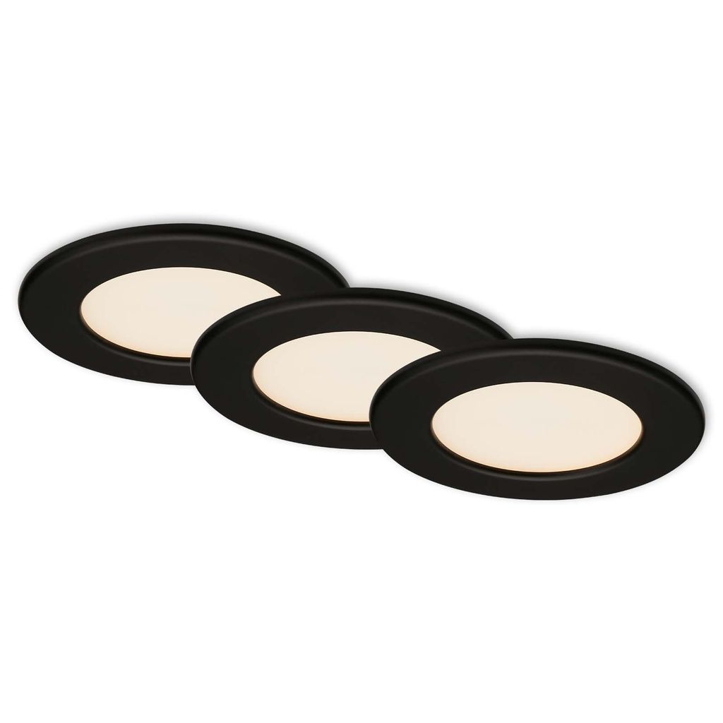 Led Einbauleuchte Ultraflach 3er Set 3000k 6w Ip44 Schwarz Ø11,5cm Briloner