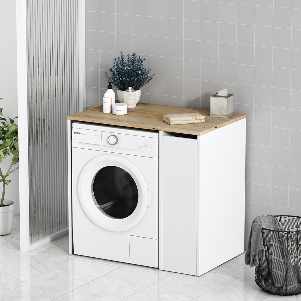 Vicco - Armoire Machine À Laver Viktor, Blanc, 93.5 X 88.5 Cm Avec 3 Compartiments