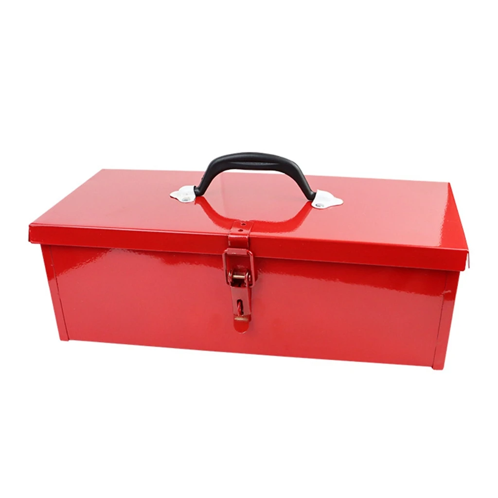 Boîte à outils en fer avec poignée et boucles métalliques, intérieur spacieux, 39 x 13 x 16 cm, rouge