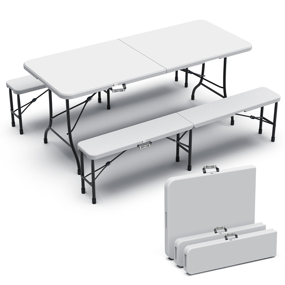 Vounot - Ensemble De Table Et Bancs Camping Pique Nique Pliables 180cm - Hdpe - 8 Places - Blanc