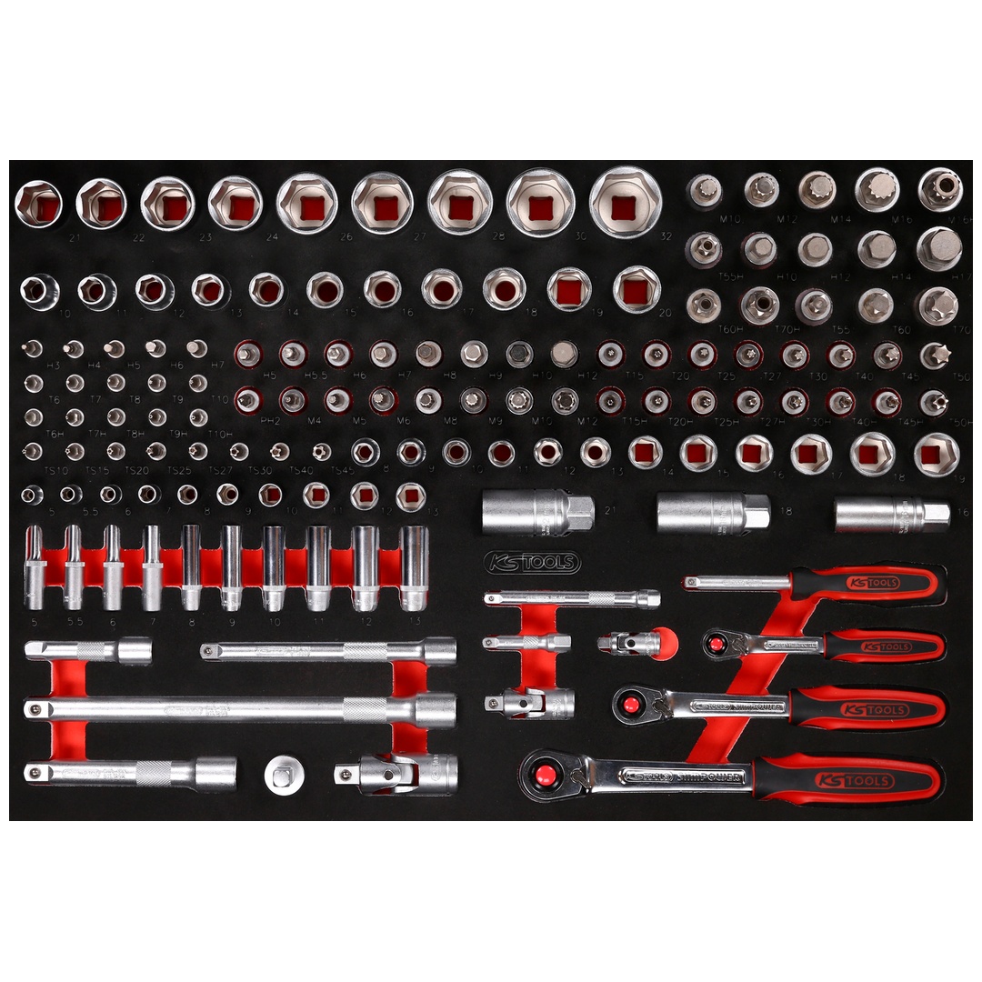Kstools Rot Ks Tools 1/4 + 3/8 + 1/2 Steckschlüssel-Satz In Schaumstoffeinlage, 139-Tlg.