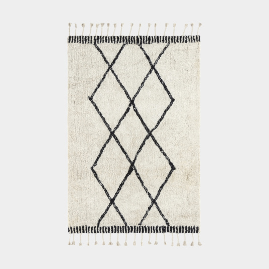 Tapis Style Berbère Avec Franges - Tribal - Blanc Cassé - 120 X 160 Cm