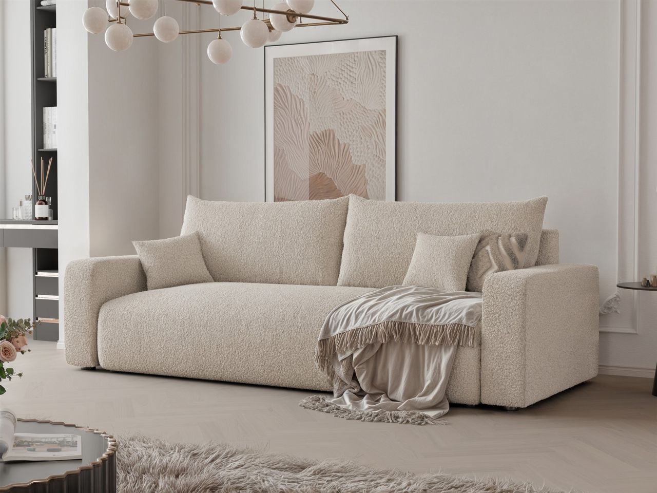 Fun Möbel Beige Sofa 3-Sitzer Mit Schlaffunktion Luna In Stoff Centaur - Bild 2
