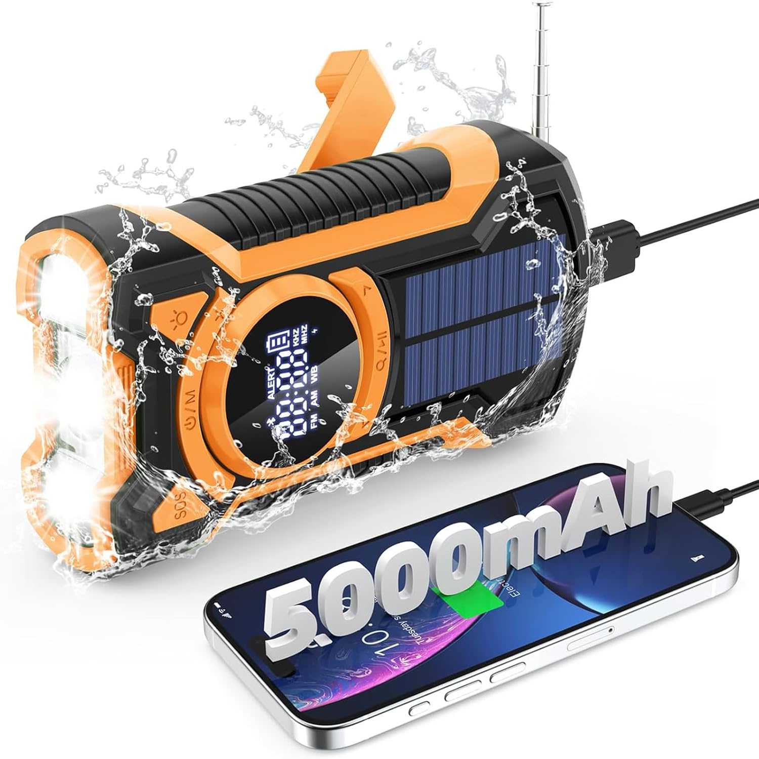 Radio Portatile Verde, Ricaricabile, Portatile, Power Bank, 5000 Mah, Verde, Per Campeggio, Radio Portatile Verde Con Altoparlante Bluetooth