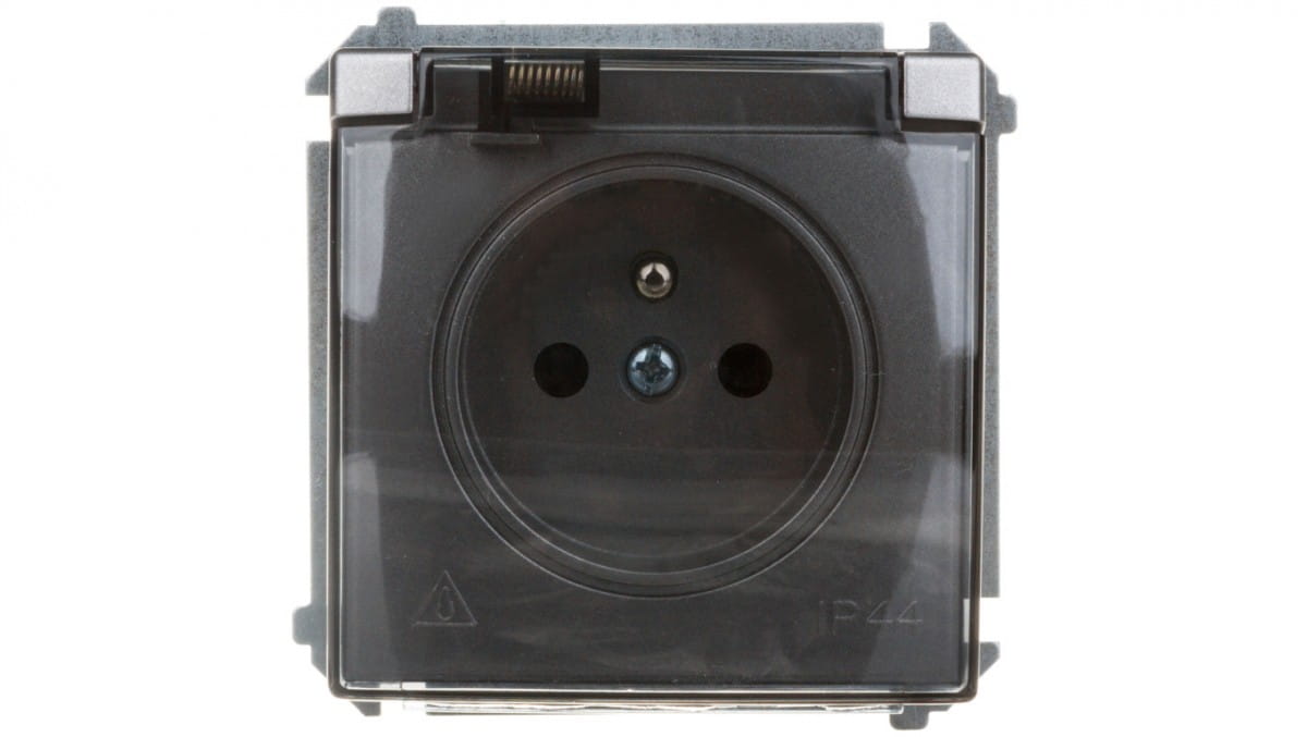 Oem Versilbert Simon Basic Spritzwassergeschützte Steckdose Mit/Mit Ip44 Mit Schienenverschluss Und Klappe, Edelstahl Bmgz1bz.01/21A