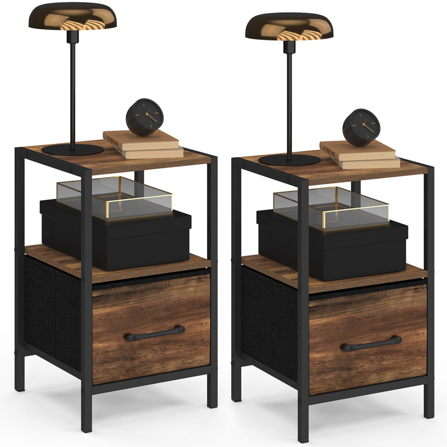 Lot de 2 tables de chevet UTAH 1 tiroir et 1 niche effet HAWKINS