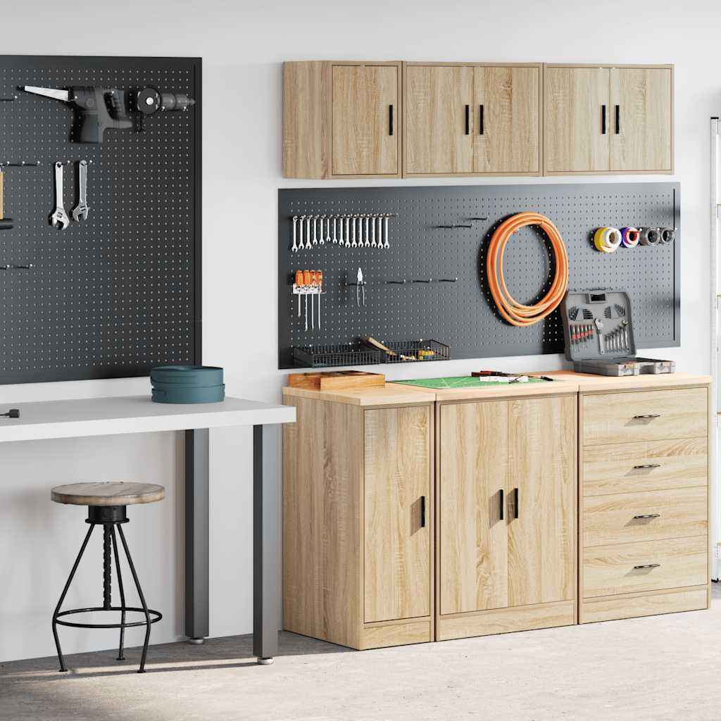 Armoire de garage en bois d'ingénierie et pin, plan de travail, beige, lot de 2