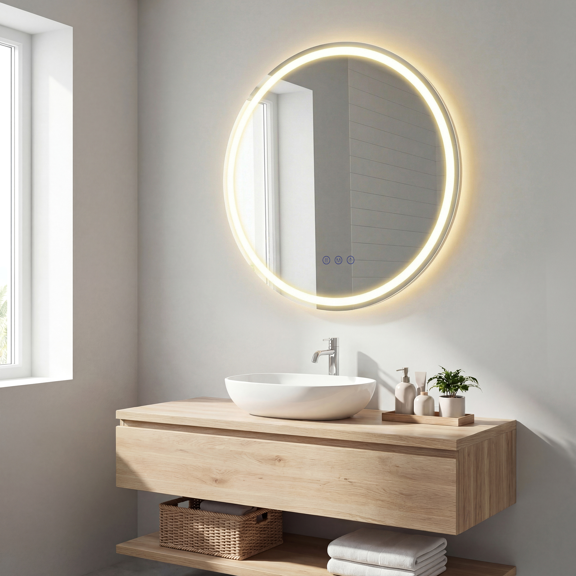 Songmics – Miroir Mural Rond Lumineux 61 Cm – Éclairage Led Réglable