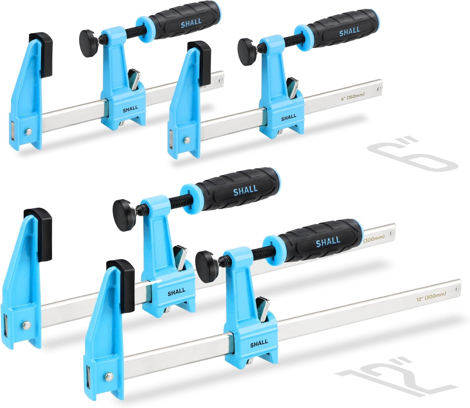 Lot de 4 serre-joints à vis en acier inoxydable, ouverture 150 et 300 mm, force de serrage 272 kg, mâchoires amovibles