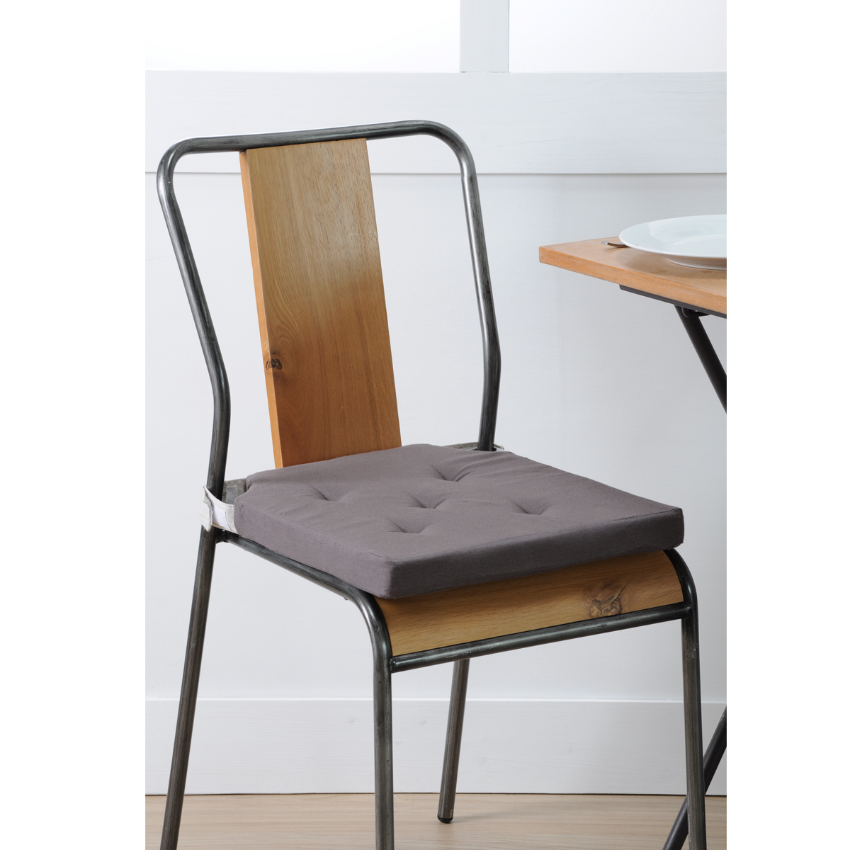 Galette De Chaise À Velcro Gris Perle 38x38 Cm