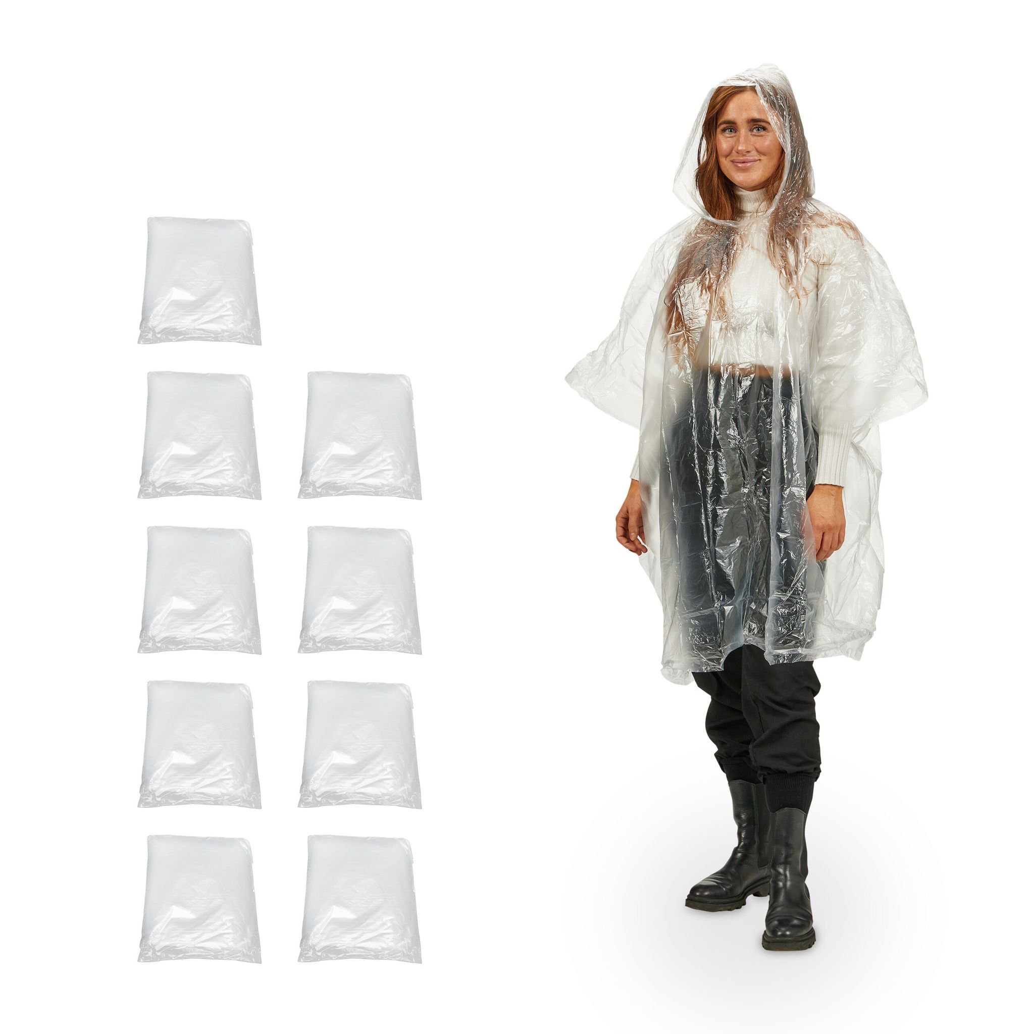 Relaxdays - Set Of 30 Rain Poncho, With Hood, Single-use Raincoat For Adults, Unisex Rain Protection Cape, Pe, Clear