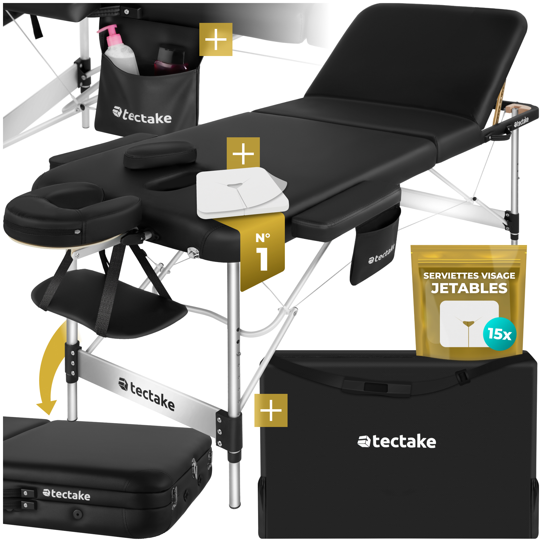 Table De Massage Pliante Largeur 70cm Réglable En Hauteur Noir