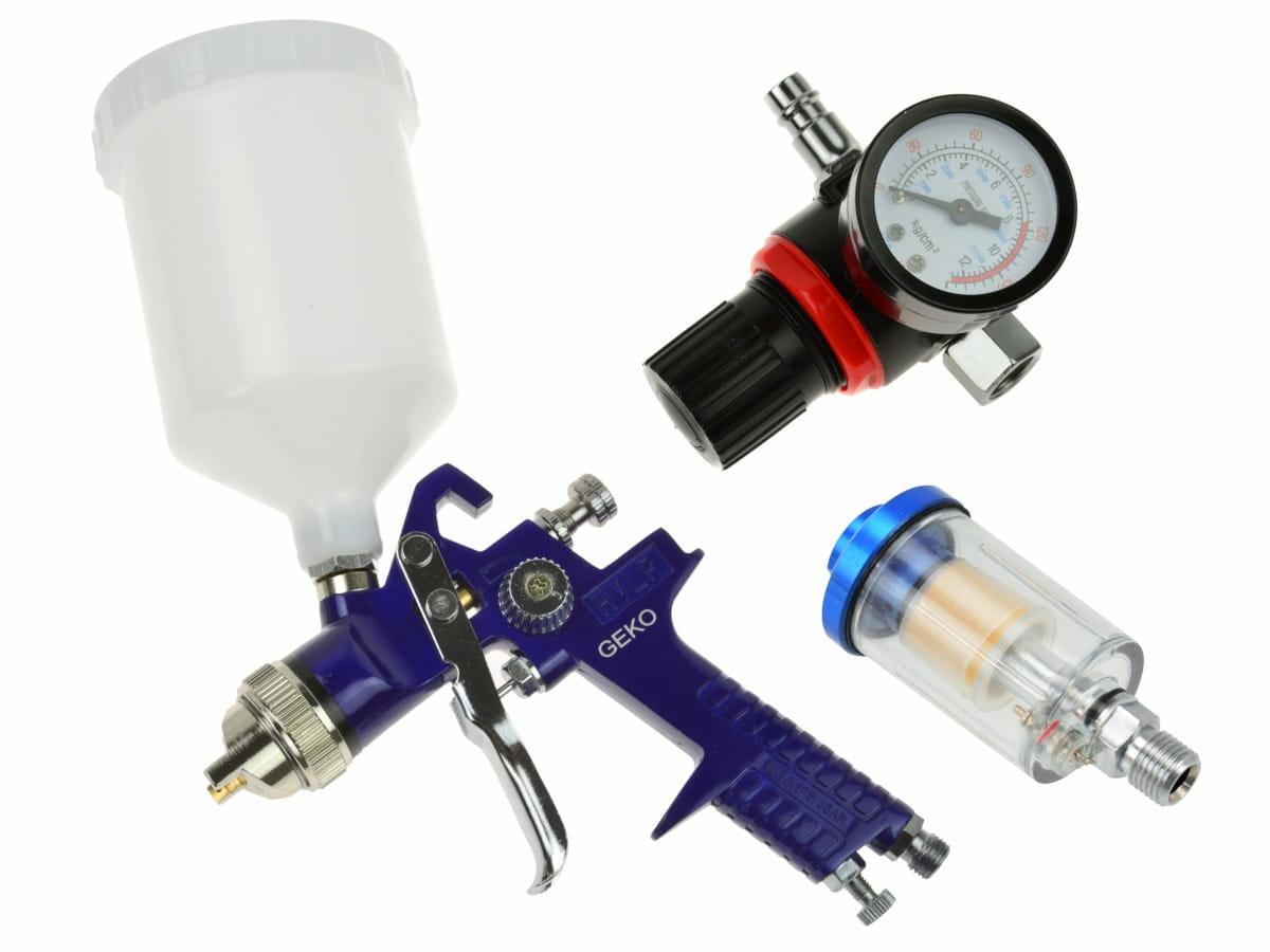 Geko Silberne Farbspritzpistole Mit Oberem Behälter Und Manometer, Hvlp 1, 4 Mm