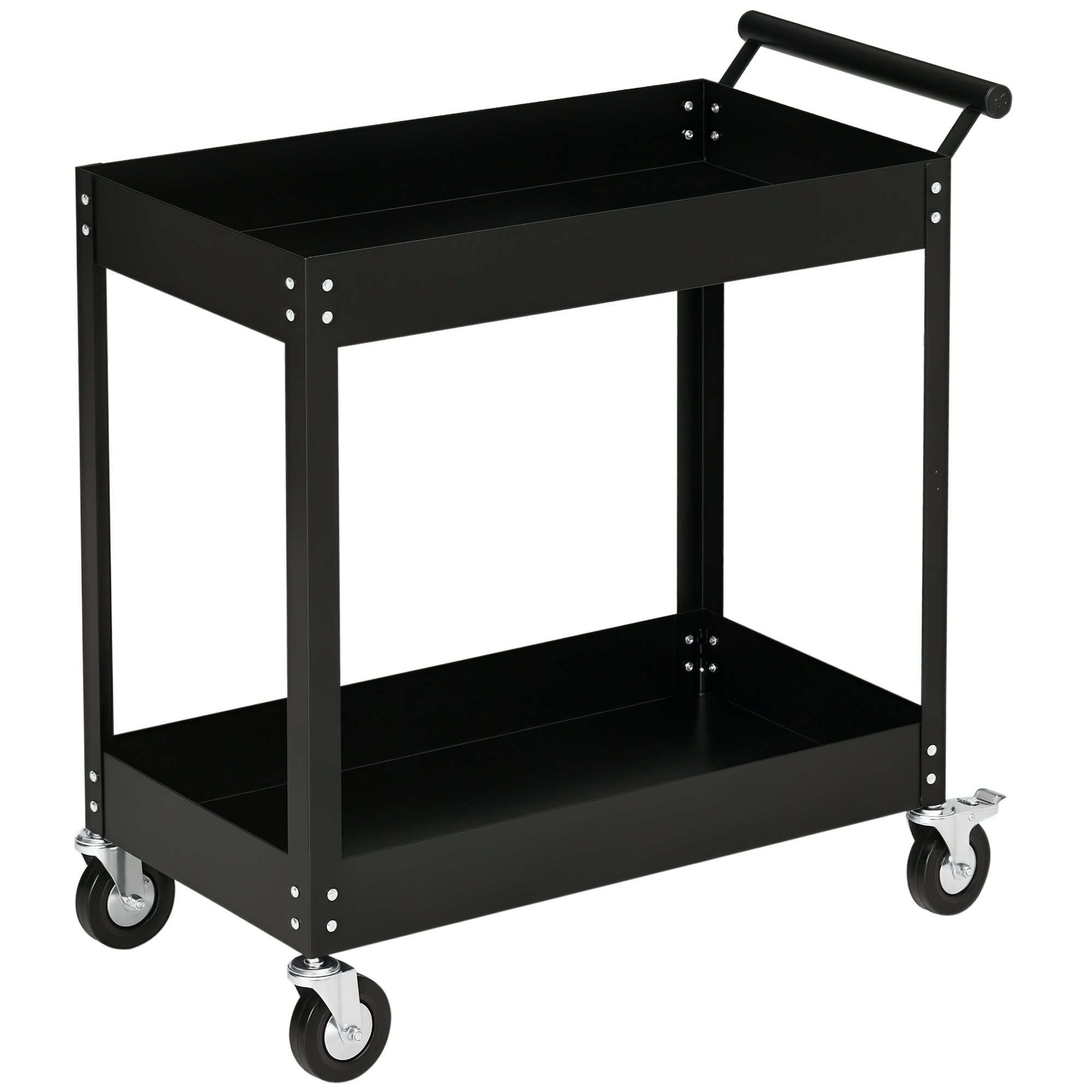 Servante d'atelier porte-outils 2 niveaux en acier laminé à froid, 4 roues PU, 150 kg, 84,5x38x84 cm