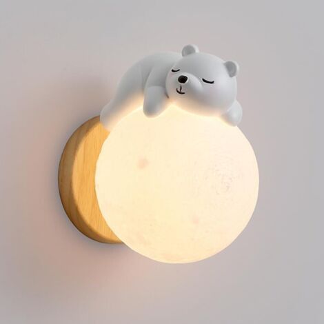 Applique Murale Chambre D'Enfants - Lune Moderne En Bois Et Résine Ours