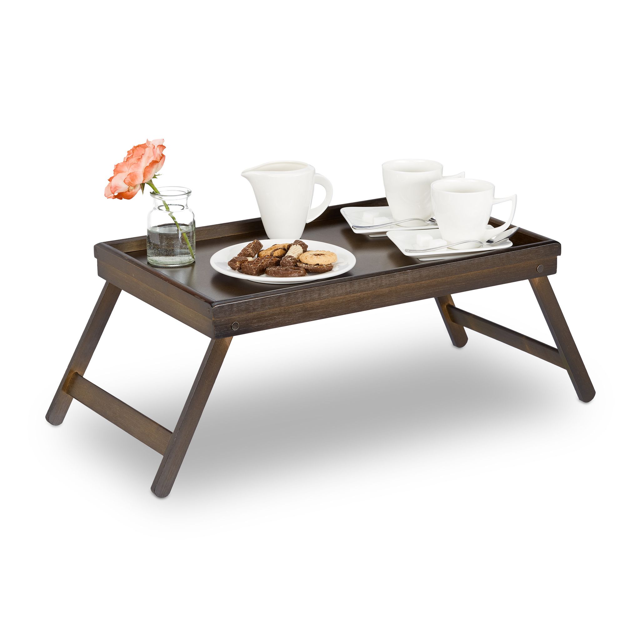 Relaxdays - Bamboo Bed Tray, Folding Legs, Raised Edge, For Breakfast In Bed And Serving Table, Hwd, 22x64x31cm, Dark Brown