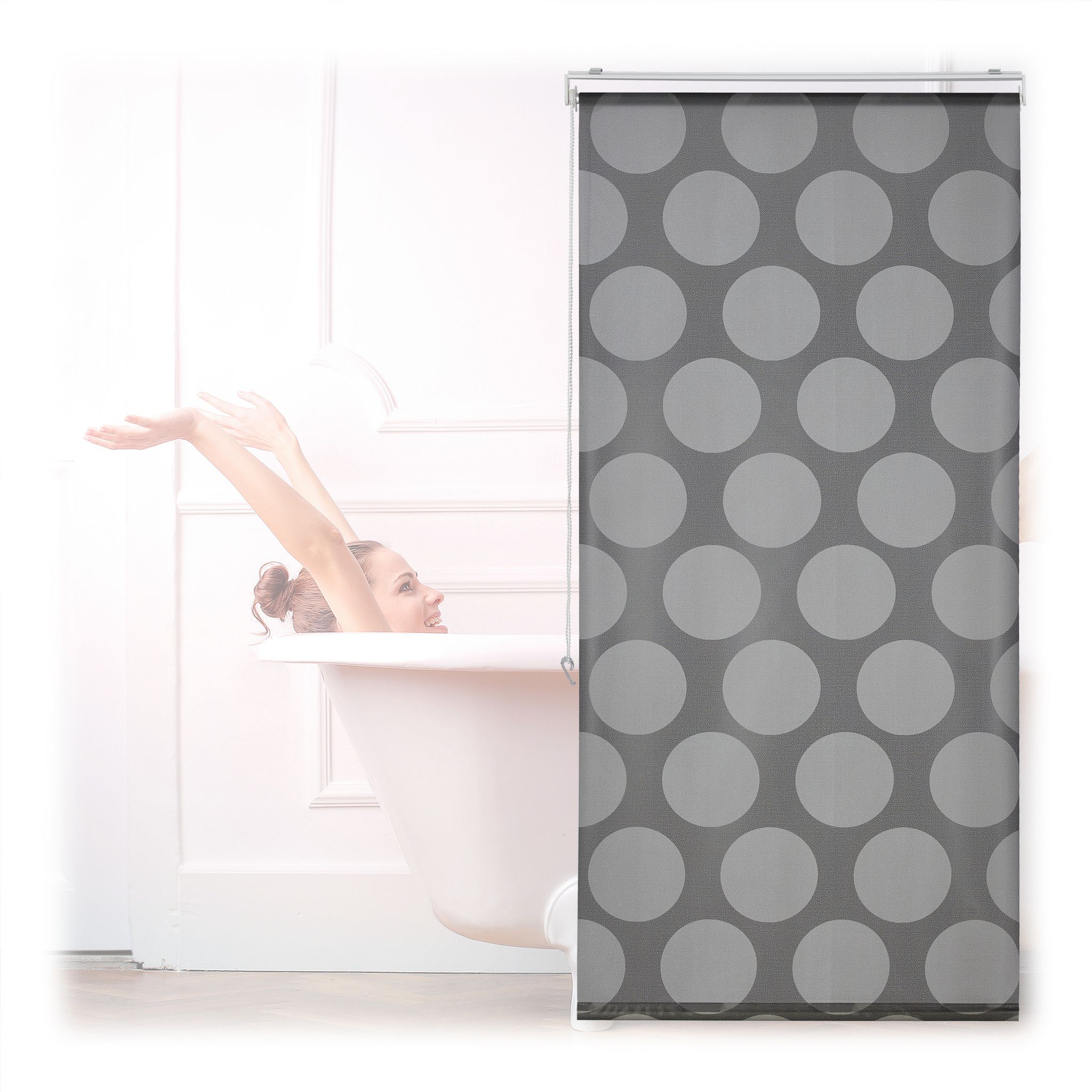 Tenda Per Doccia Moderna, 80x240, Vasca Da Bagno, Idrorepellente, Montaggio A Soffitto, Rullo Finestra,grigia - Relaxdays