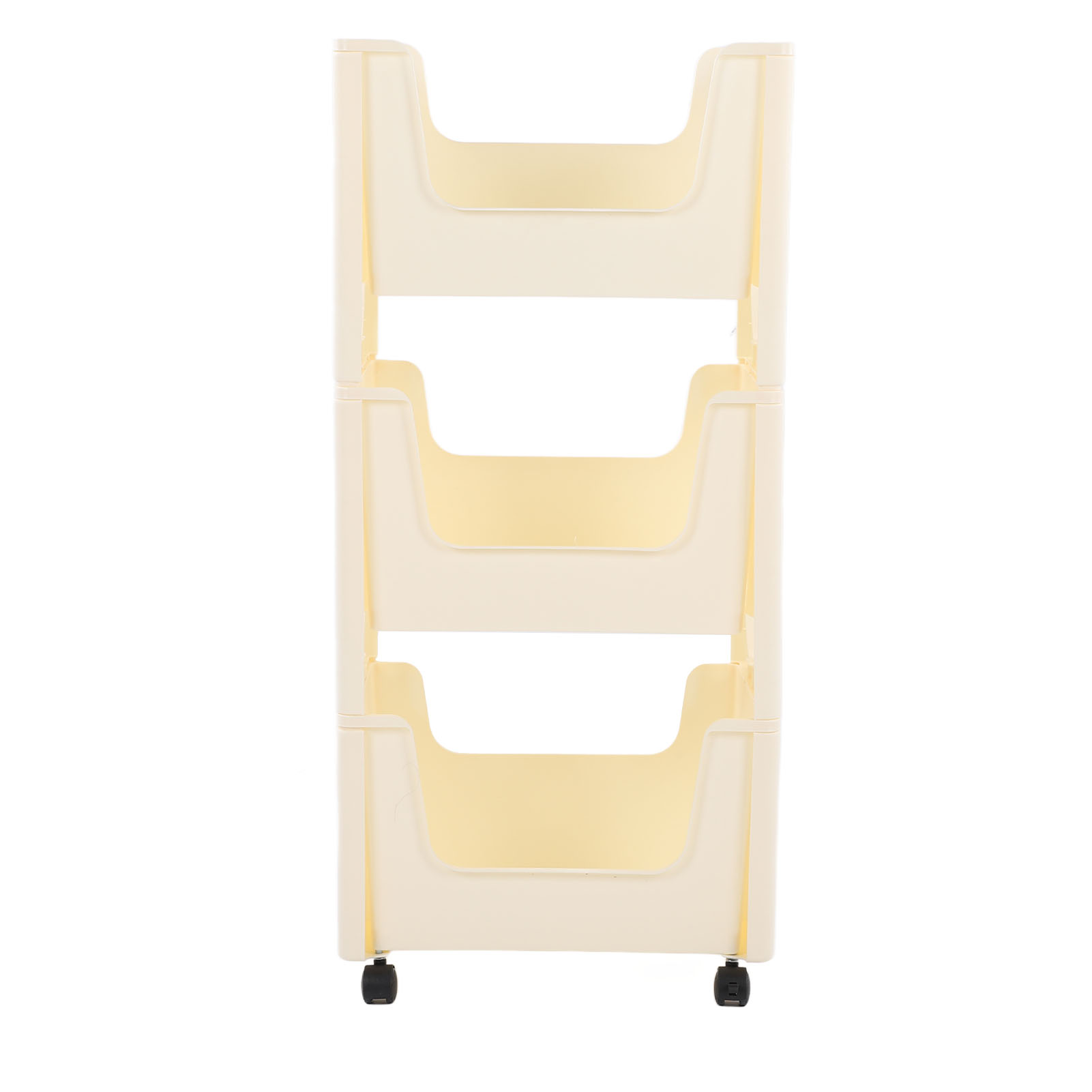 Chariot de rangement mobile 3 niveaux en plastique, roulettes verrouillables à 360°, beige