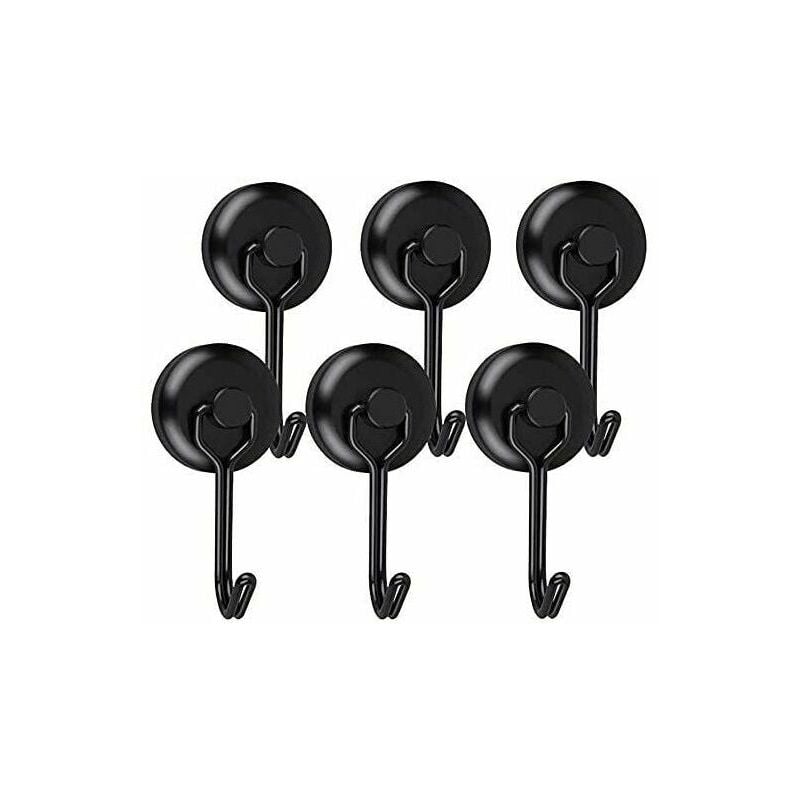 Crochets magnétiques pivotant à 180° en acier inoxydable et néodyme, charge 23 kg, noir, lot de 6