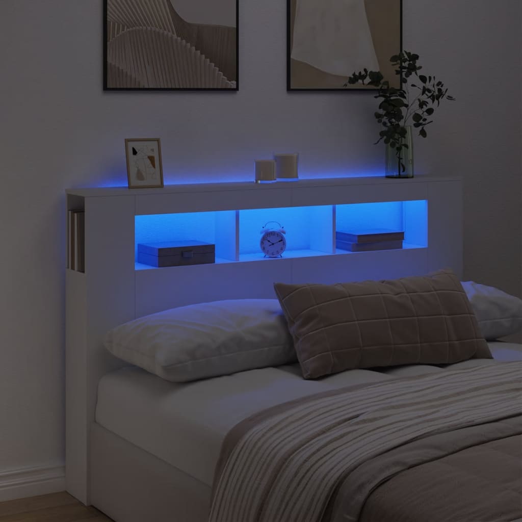 Vidaxl – Tête De Lit À Led Blanc 160x18,5x103,5 Cm – Bois D'Ingénierie
