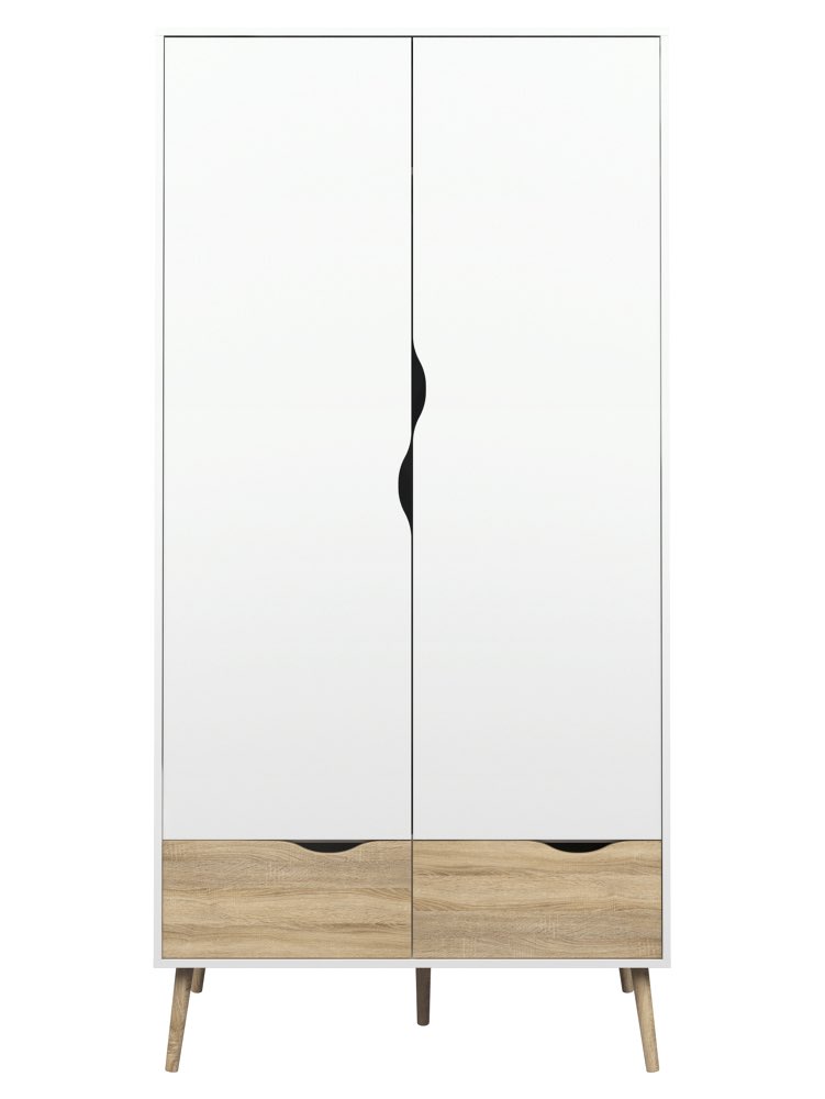 Vmo Home Kleiderschrank Napoli 2-türig Mit 2 Schubladen Weiss/eiche.