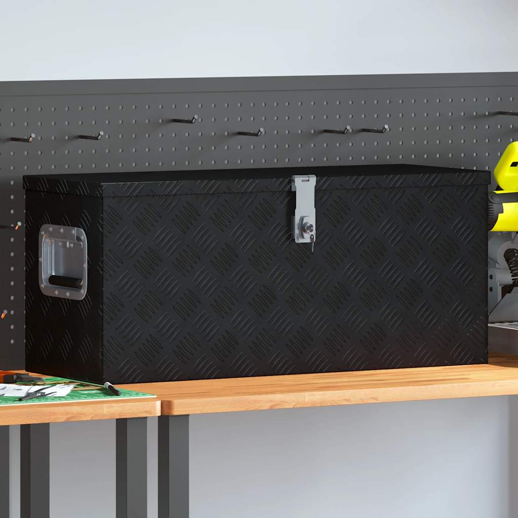 Coffre de rangement en aluminium ondulé argenté 70 x 24 x 42 cm, avec serrure et 2 clés