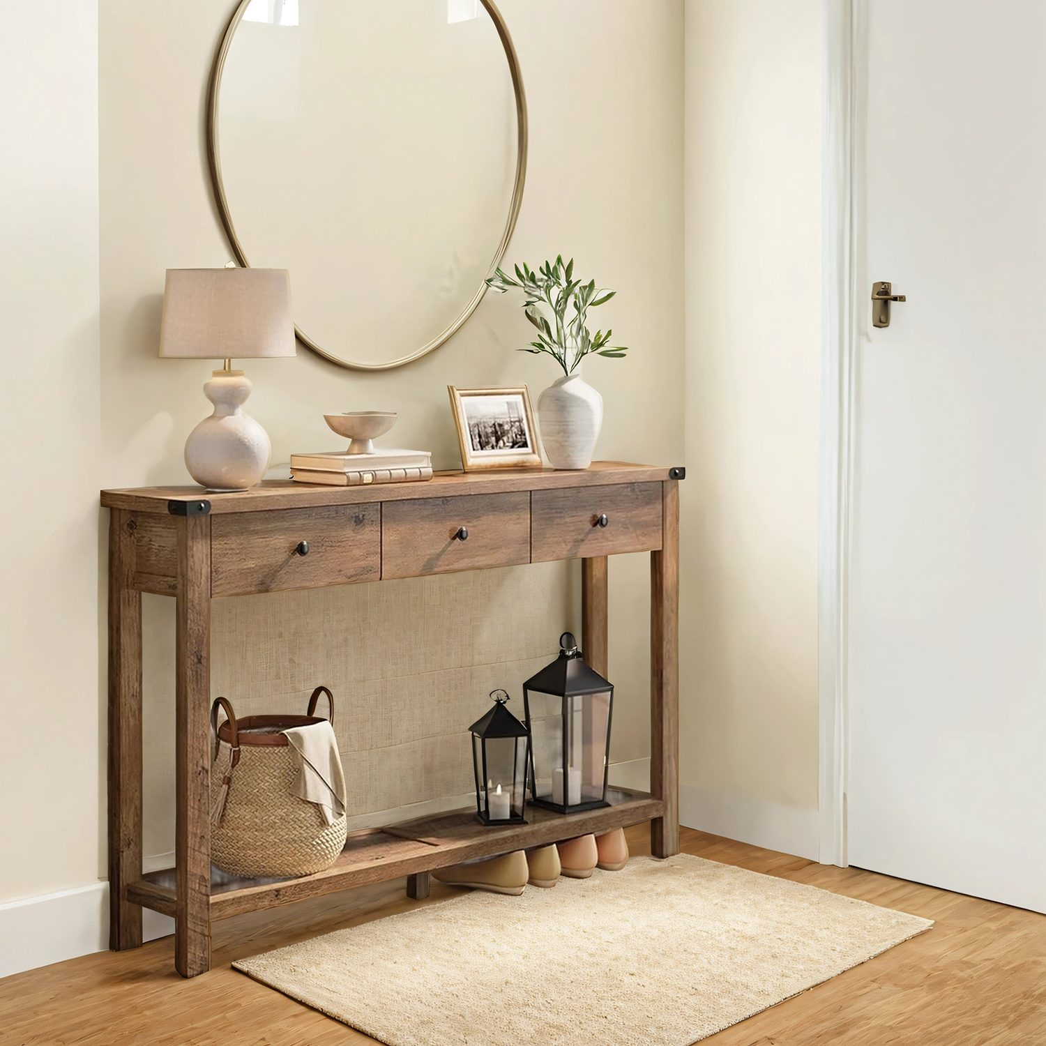 Vasagle – Table Console En Mdf Marron – 3 Tiroirs Profonds – Étagère