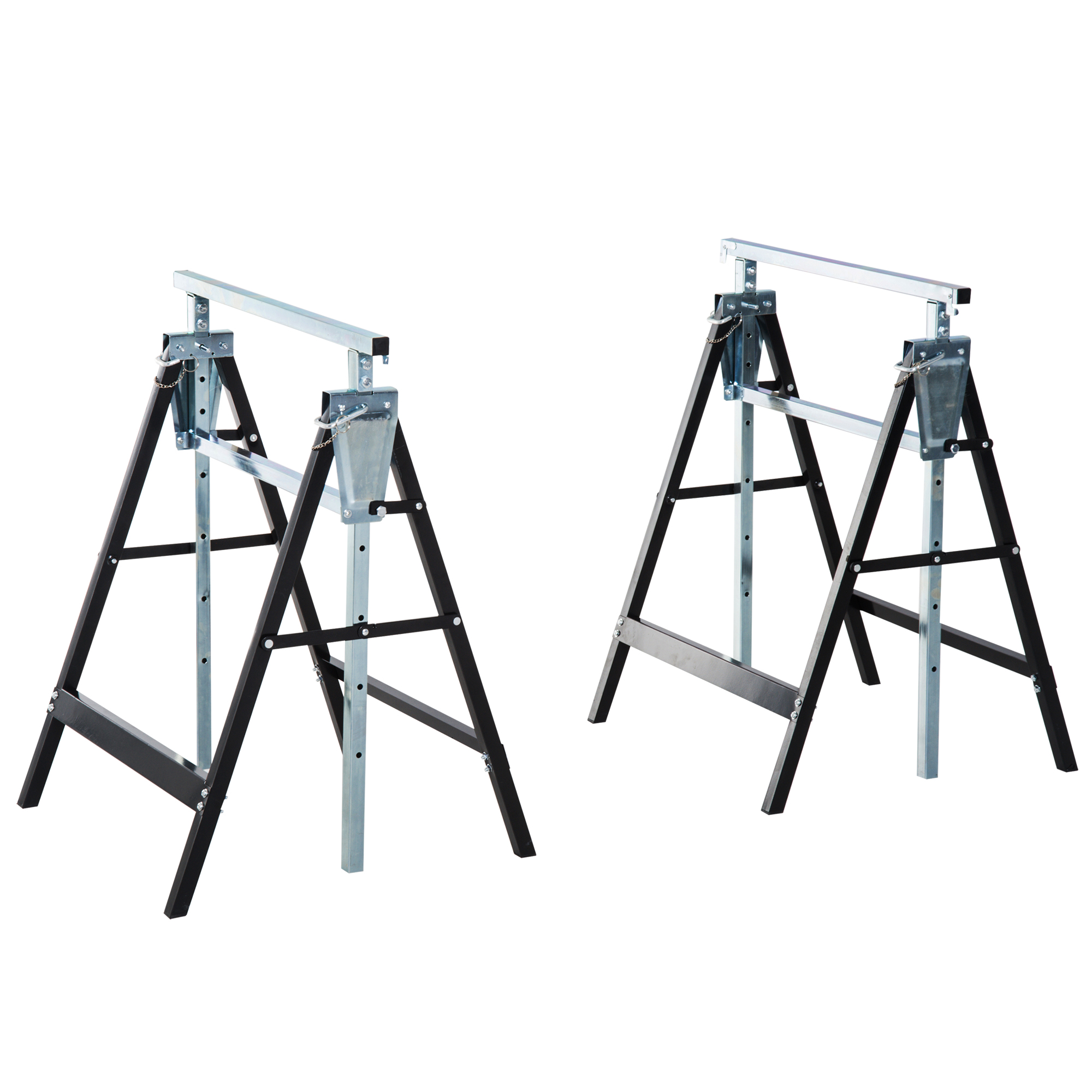 Tréteaux pliables réglables en hauteur 80-130 cm, châssis acier Q195, lot de 2