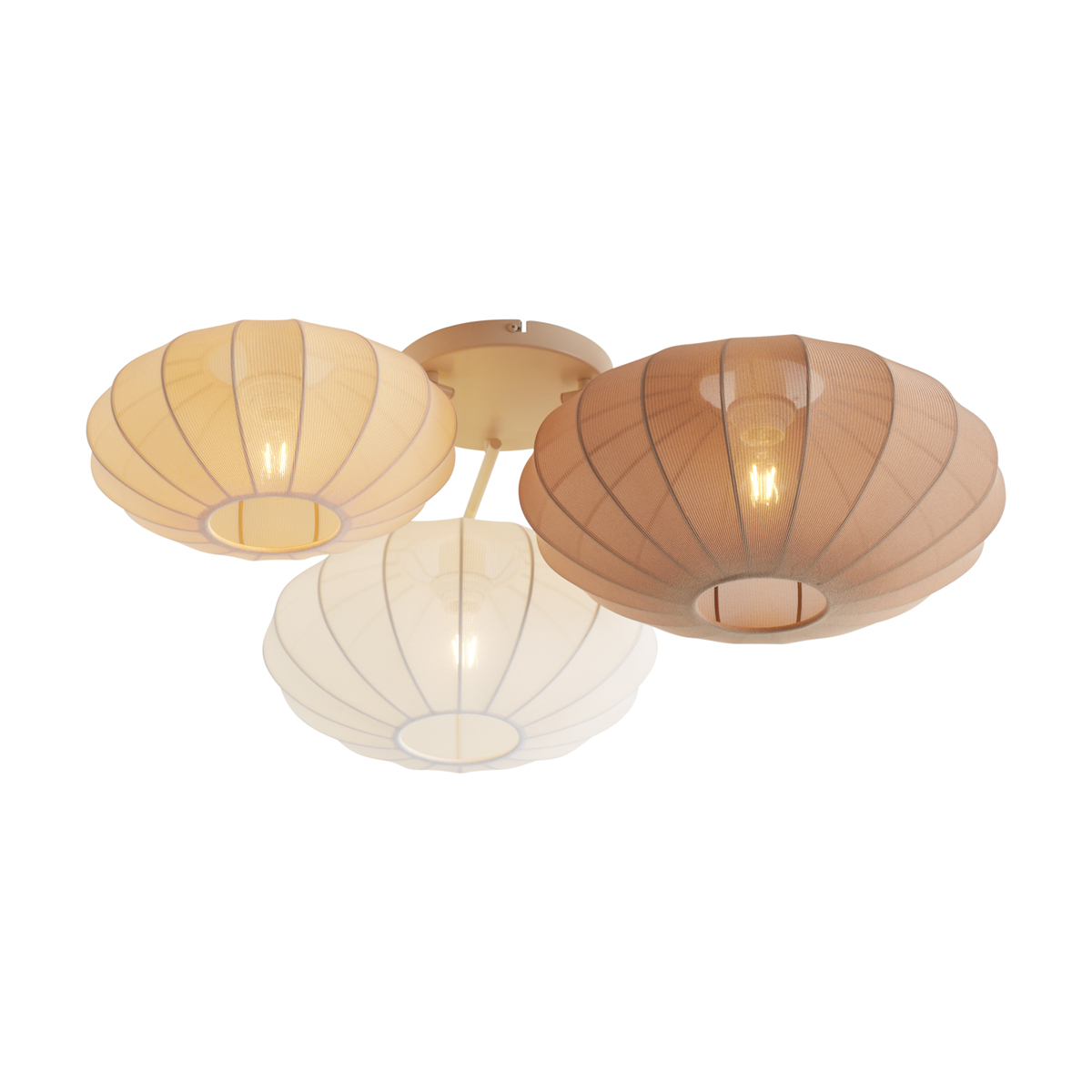Qazqa Plafonnier Japandi Blanc Avec Beige Et Marron 3 Lumières -