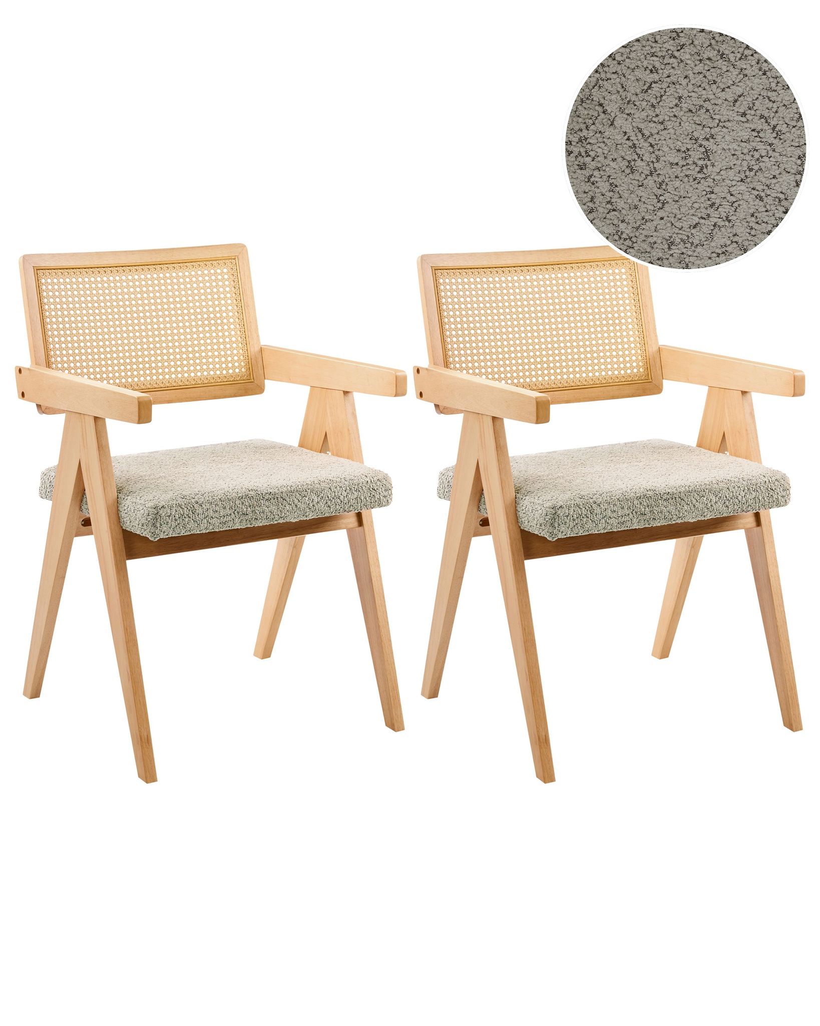 Beliani Set Of 2 Dining Chairs Light Brown And Taupe Boucle Upholstery Rubberwood Frame Retro Dining Room Kitchen Ava