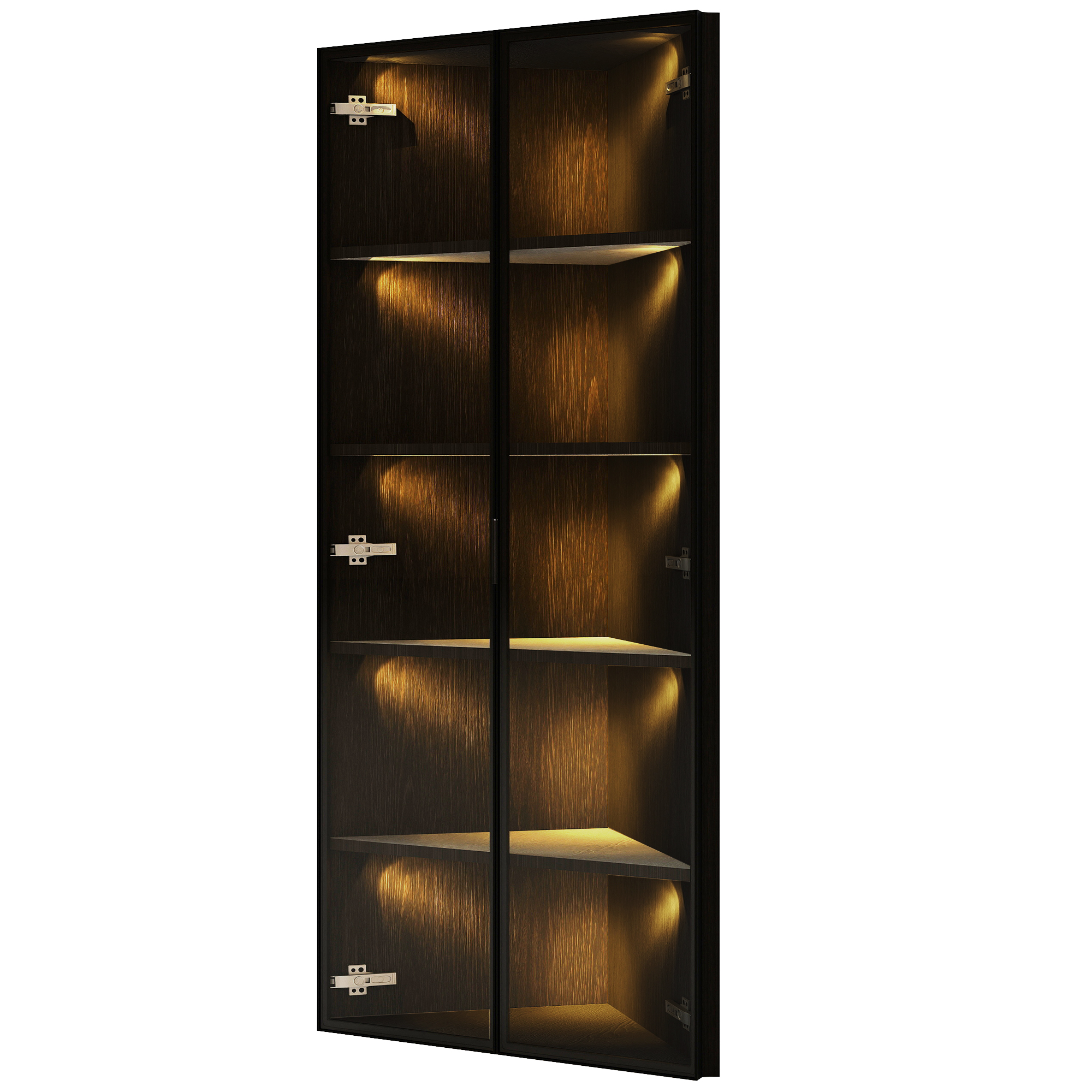 Elvmi Vetrina Ad Angolo Con 2 Ante, 4 Ripiani E Led Per Soggiorno In Mdf E Vetro 62×35×160 Cm Nero