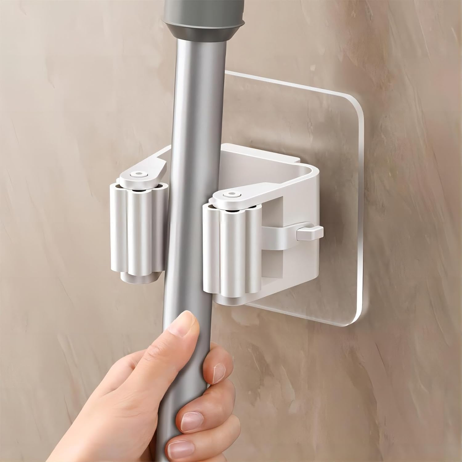 Support mural adhésif sans perçage pour balai et serpillère, plastique blanc, lot de 2