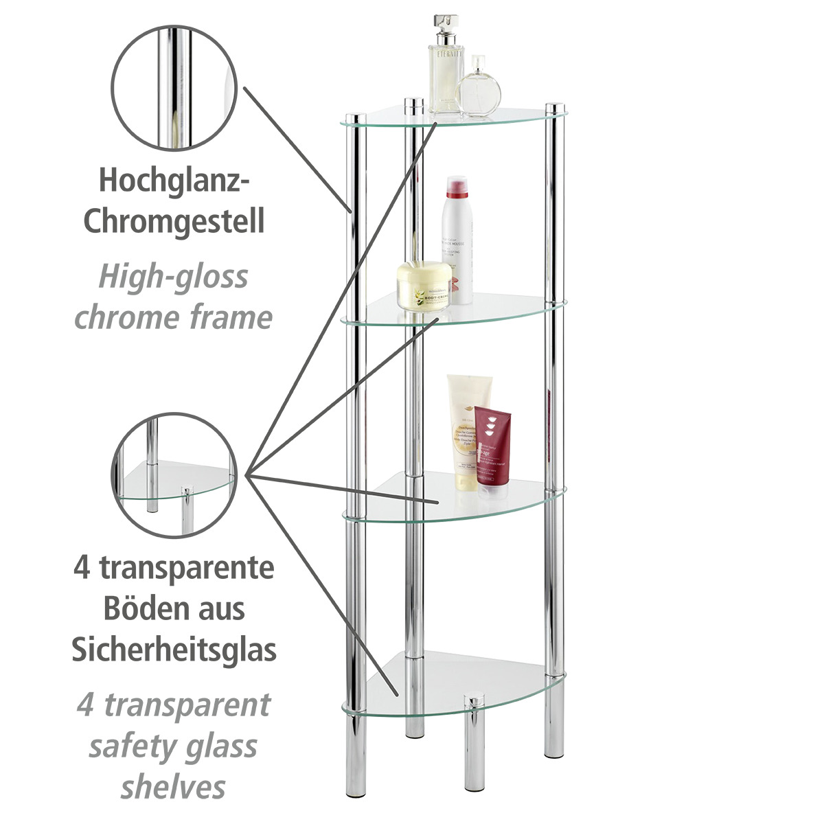 Eckregal Yago Mit 4 Glasablagen Badablage Regal Glasregal Standregal - Wenko