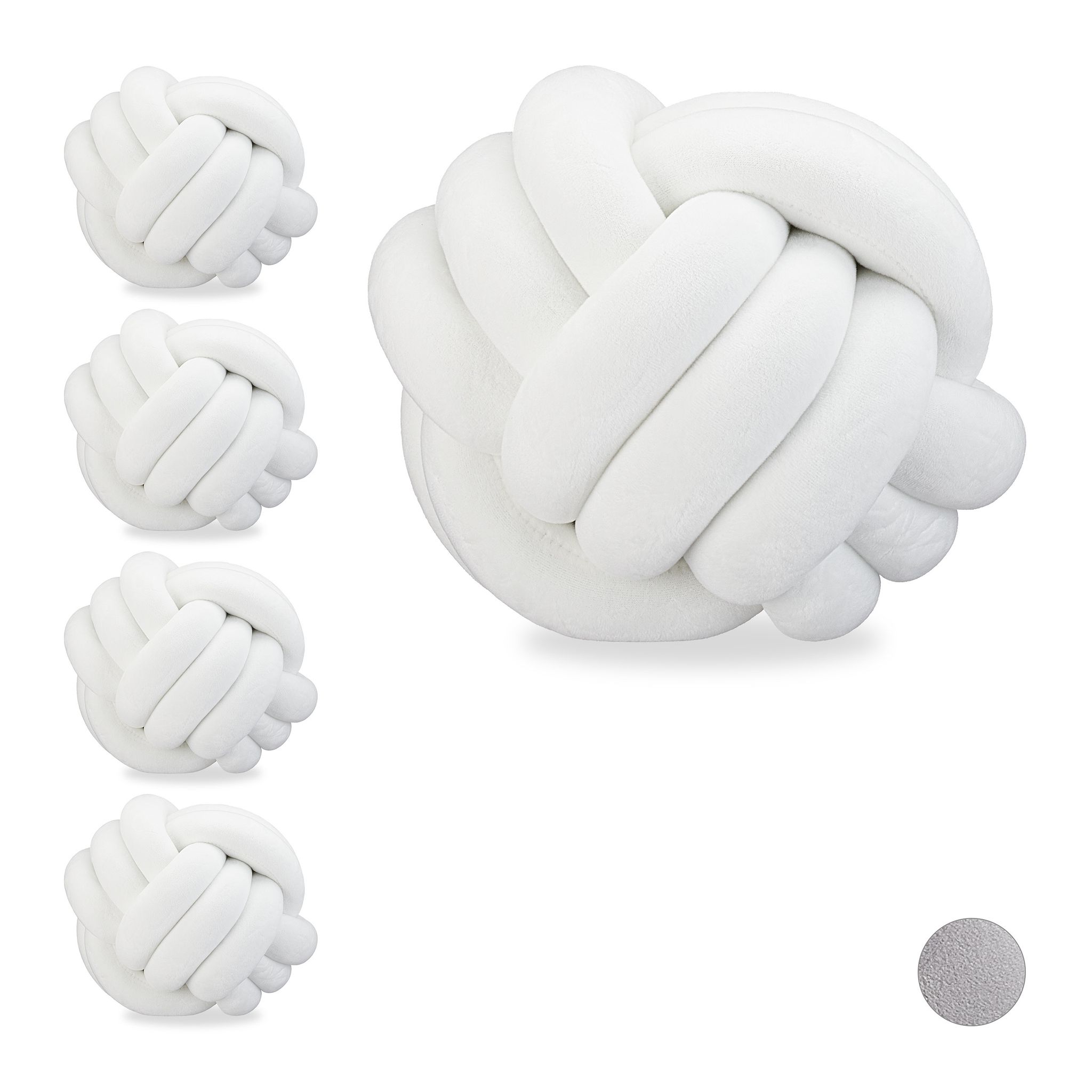Relaxdays Set Of 5 Knot Pillows, Knotted Tie Cushion For Sofa, Decorative, Nordic/celtic, Braid, Ø 25 Cm, White