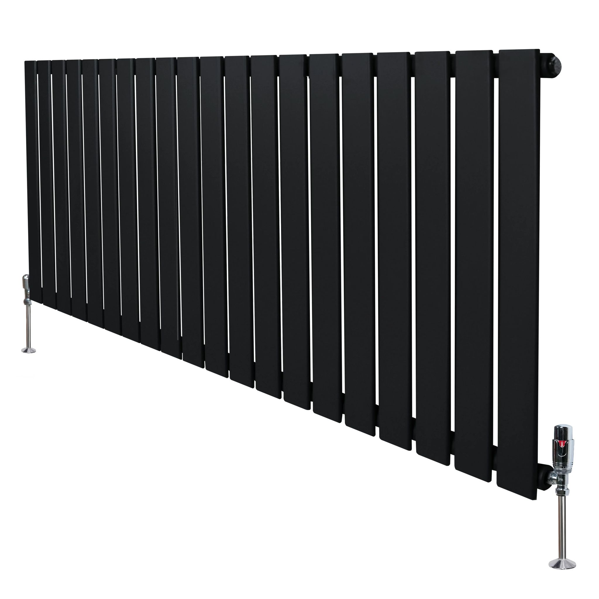 Monster Shop Flat Single Column Radiator & Valves – 600mm X 1400mm – Black