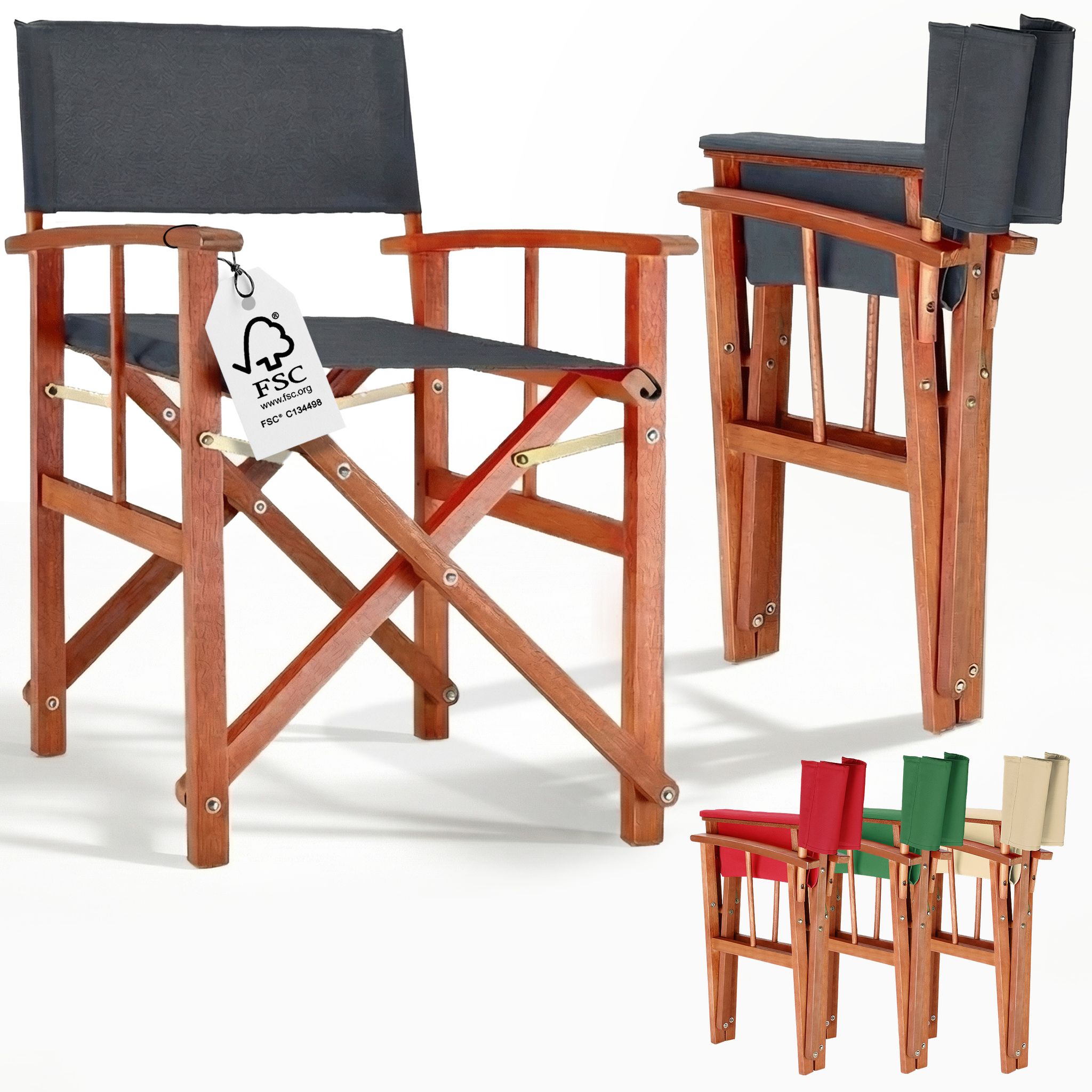 Casaria Wooden Folding Directors Chair Folding Garden Chair With Arms Eucalyptus Wood Frame Fabric Seat Foldable Outdoor Chair Patio Balcony Camping Decking