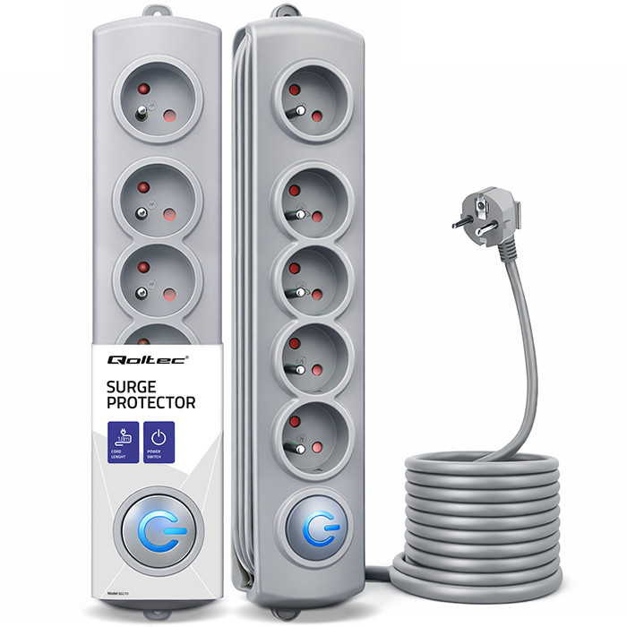 Qoltec berspannungsschutz 50270 - 5 AC-Steckdosen - 230 V - 10 A - 18 m Kabel - Grau - Bild 5