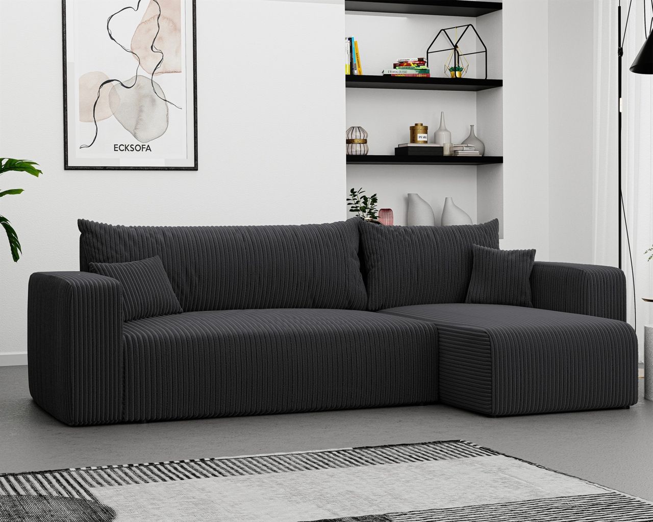 Fun Möbel Ecksofa Mit Schlaffunktion Sofa Luna Stoff Poso Dunkelgrau Ottomane Rechts - Bild 2