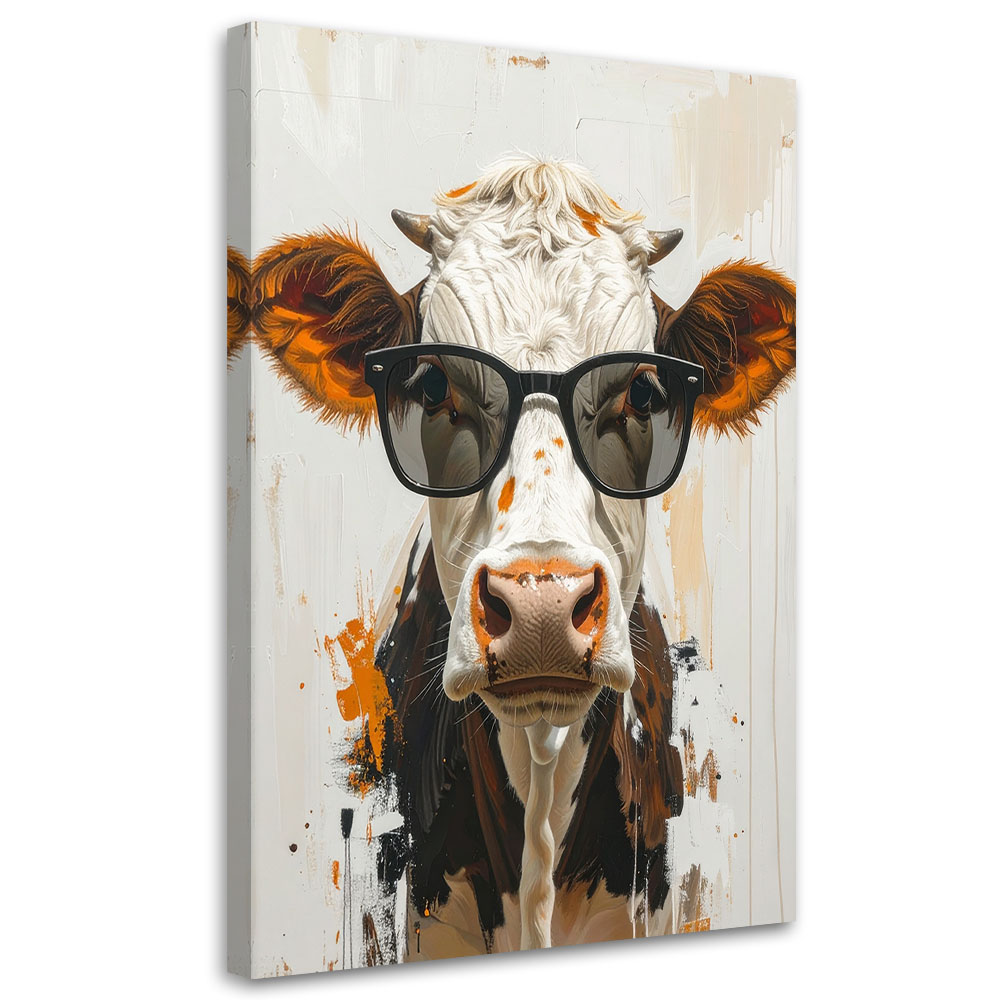 Feeby Bild Auf Leinwand Kuh Mit Brille Auf Beigem Hintergrund 30x45