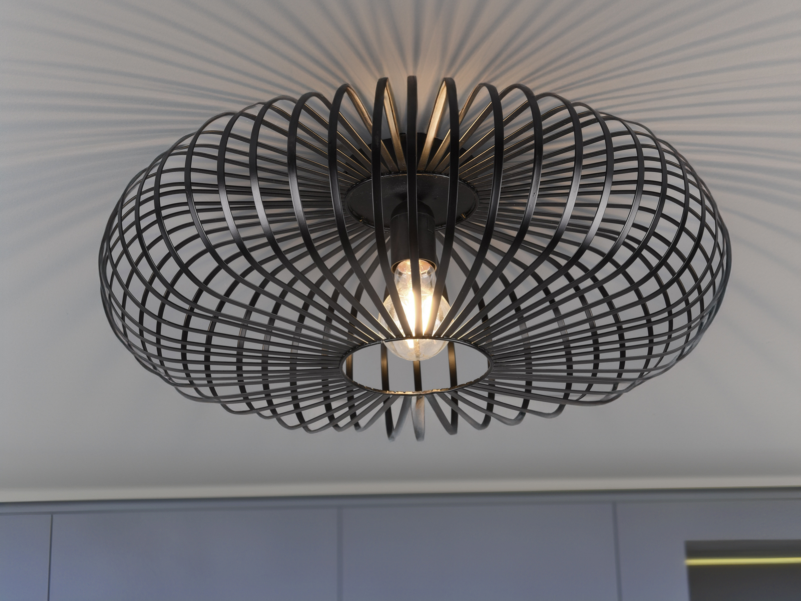 Trio Lighting - Deckenleuchte Johann Gitter Lampenschirm Metall In Schwarz, Ø 50cm