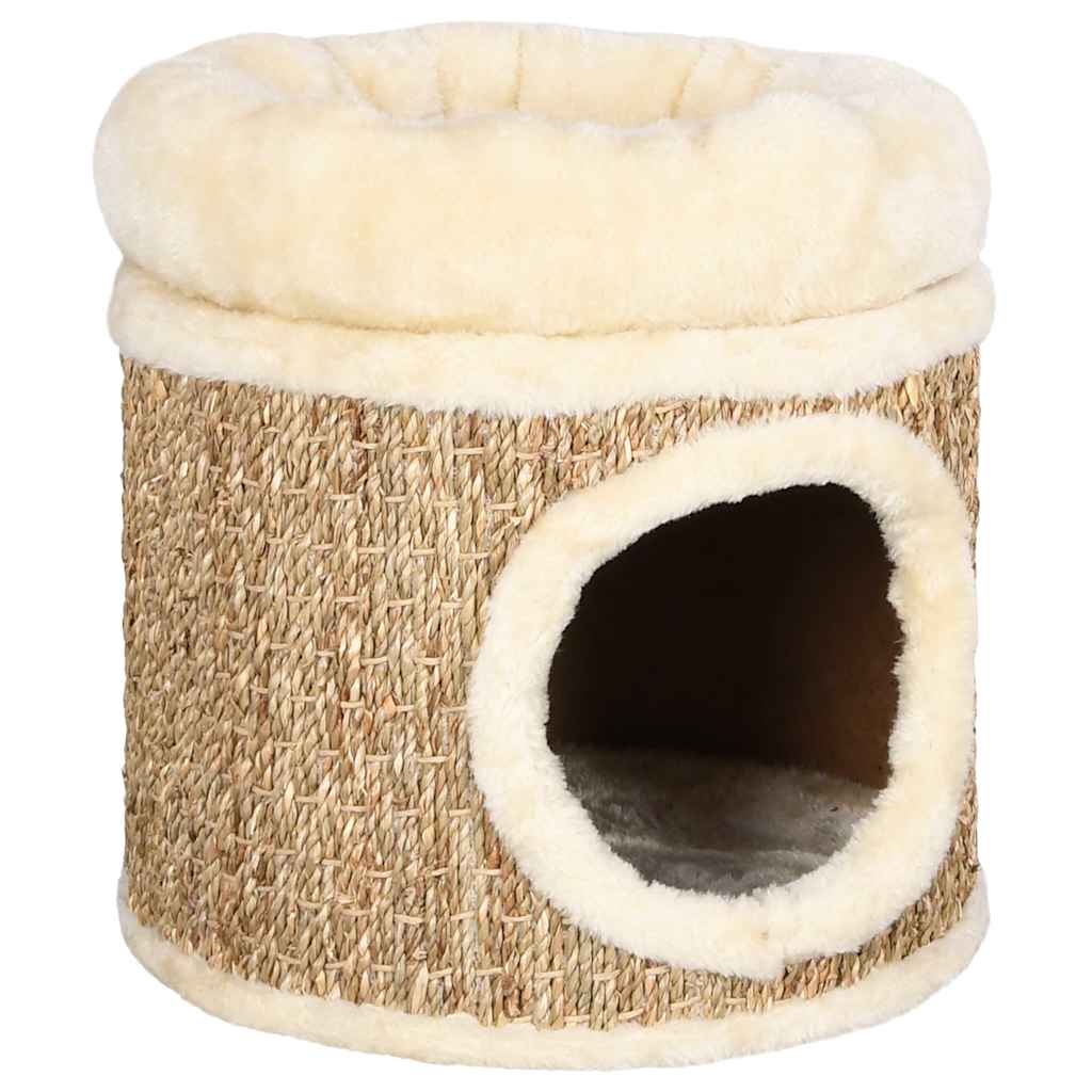 Vidaxl Beige Cat House With Luxury Cushion 33 Cm Seagrass