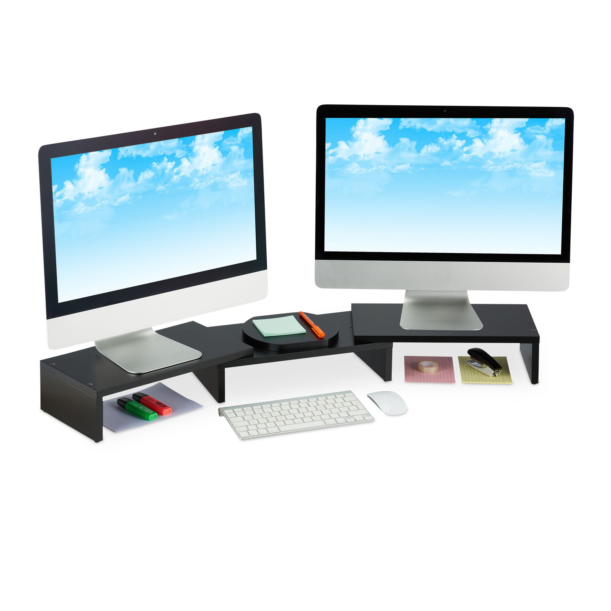 Supporto Per Monitor, Rialzo Per 2 Schermi, Regolabile, Lavoro Ergonomico, Stand Per Pc Da Scrivania, Nero - Relaxdays