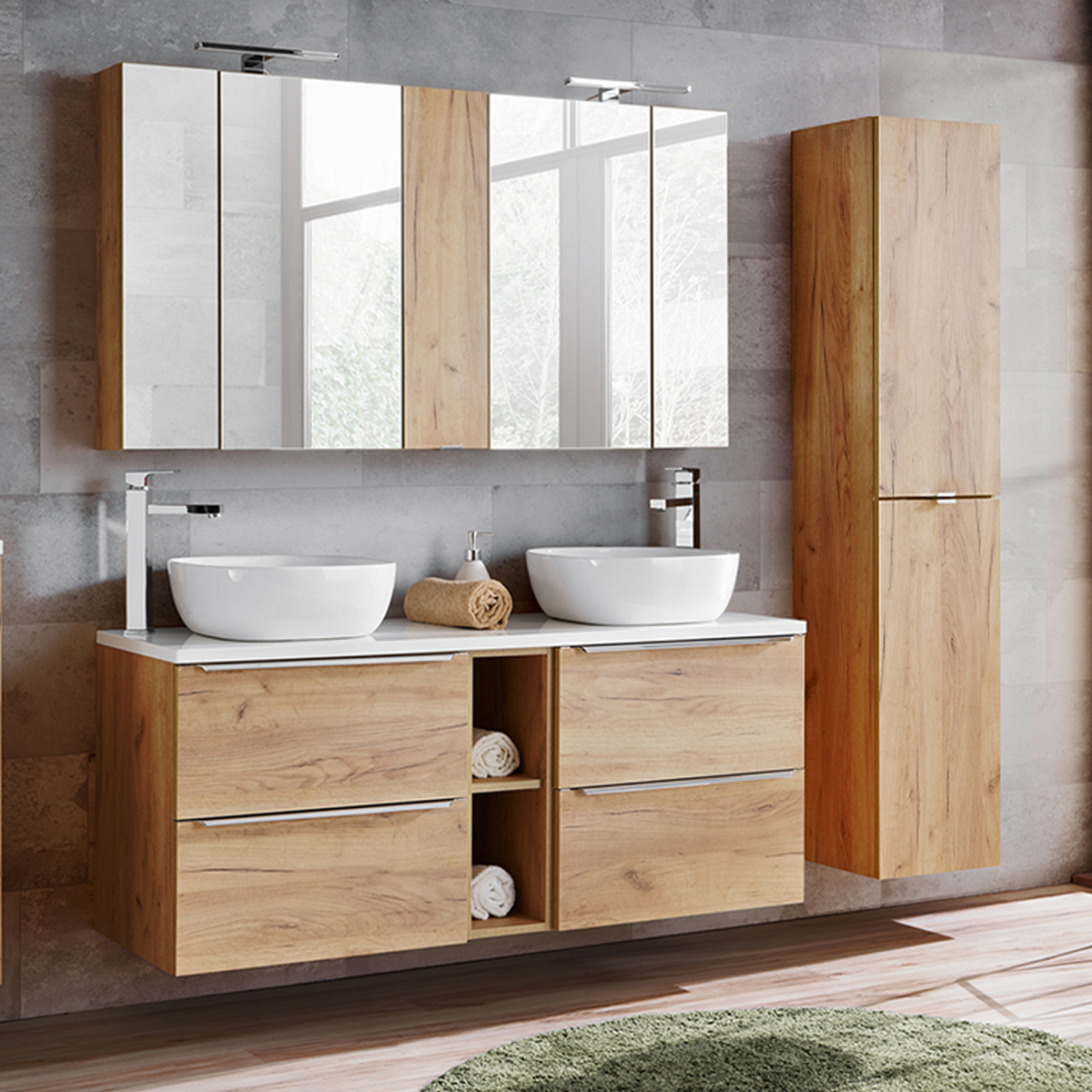 Petits-meubles – Ensemble Meuble Double Vasque 140 Cm Avec 2 Niches Et
