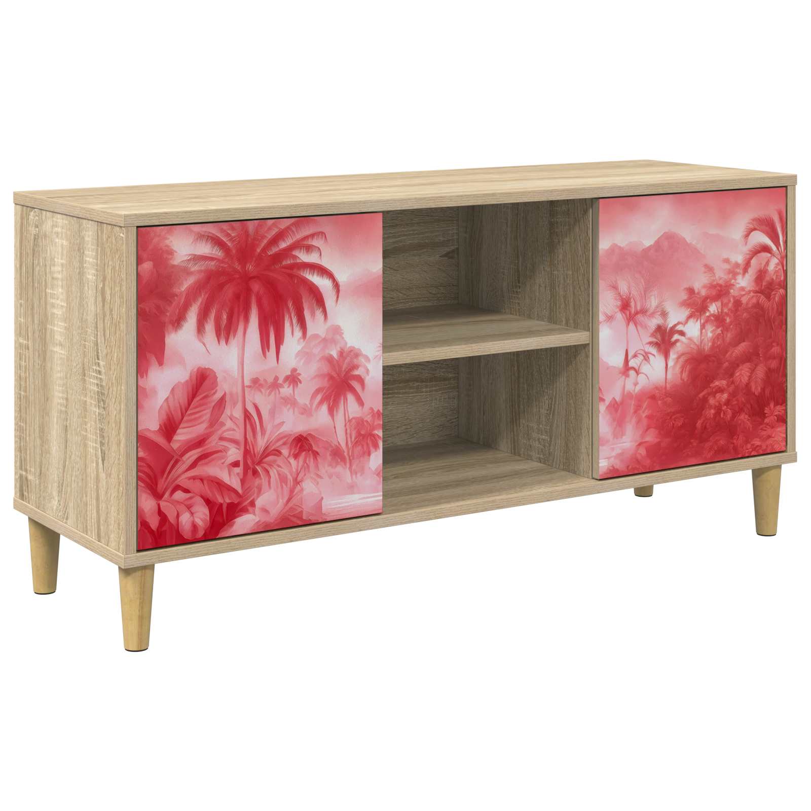 Vidaxl Braun Tv Möbel, Damisberg (Rosa Palmenprint) (33 X 102 X 50 Cm) - Image 2