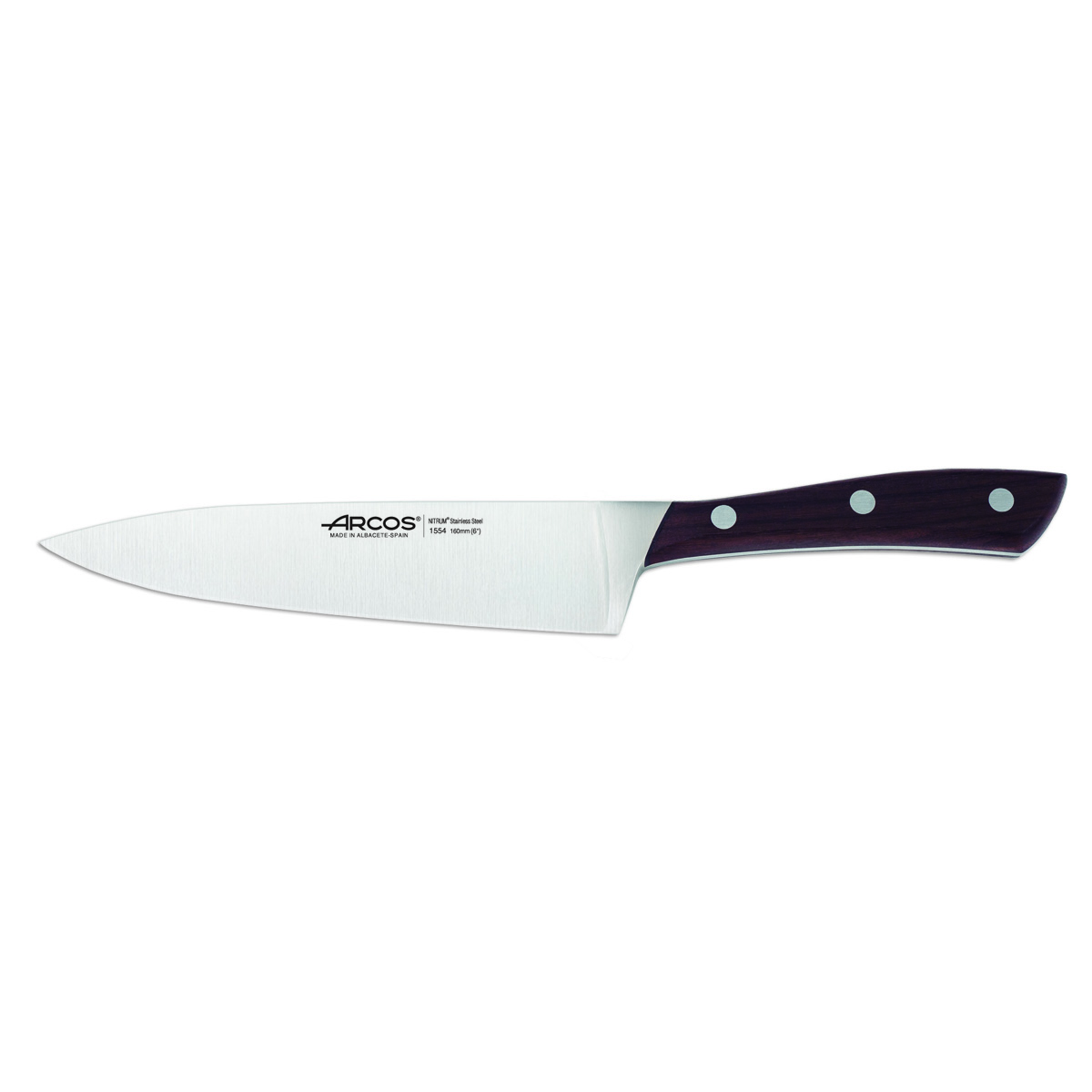 Arcos Braun Küchenmesser Natura 155410 In Nitrum Stahl, Mango In Palisander Und 16 Cm Klinge Im Koffer.