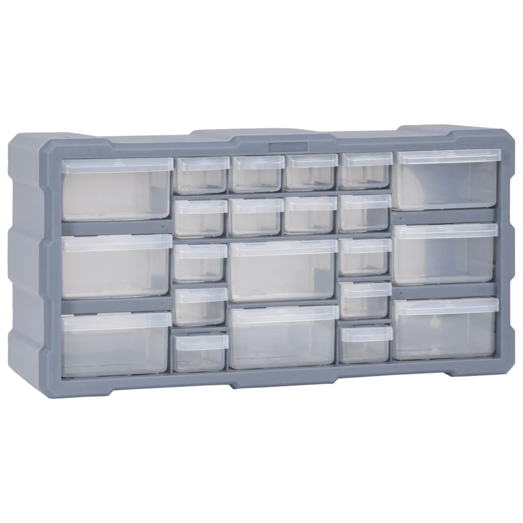 Organisateur 22 tiroirs pour outils et vis en plastique PP, 49 x 16 x 25,5 cm, 14 petits et 8 moyens